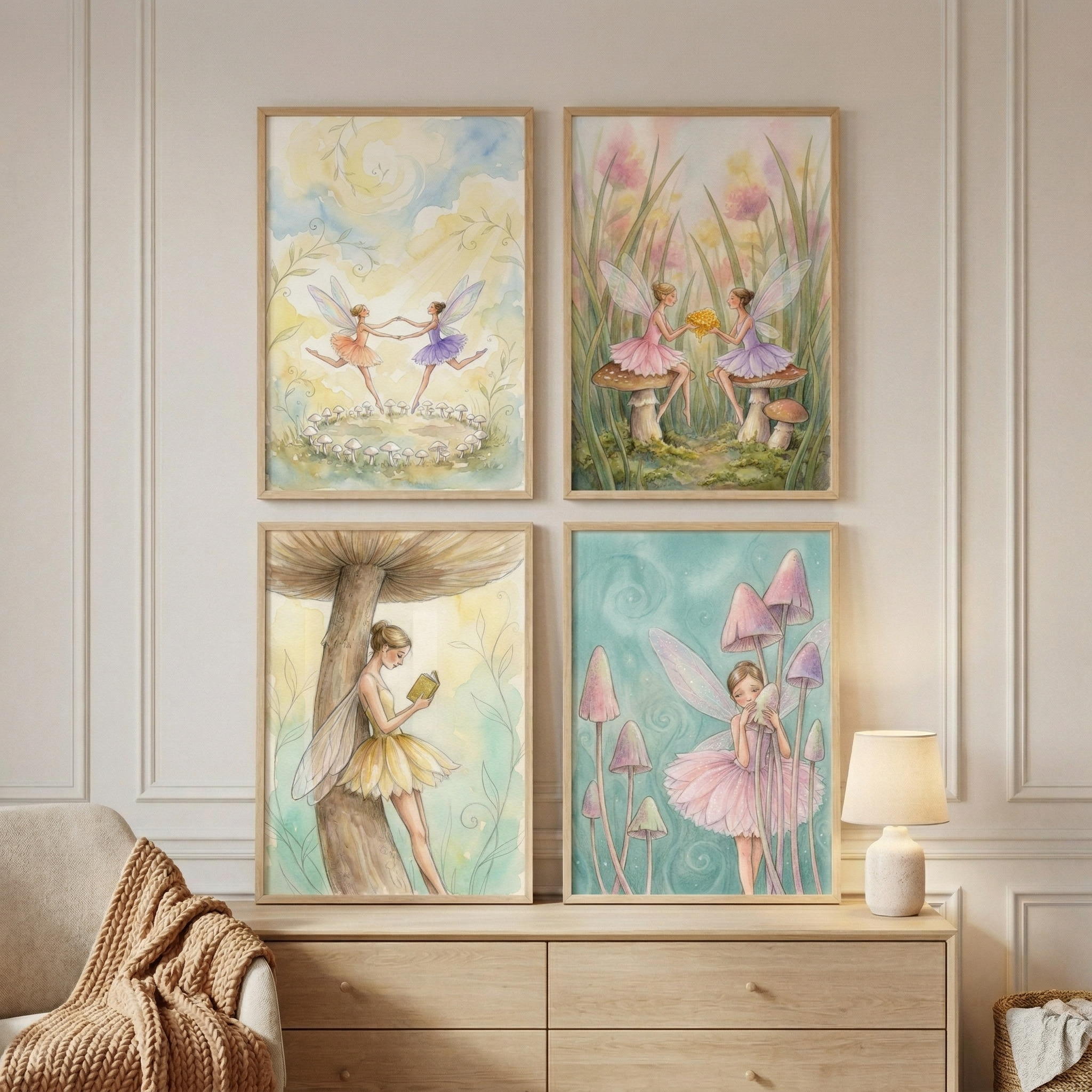 Forest Fairies Wall Art Set of 4 - Enchanted Woodland Fairies