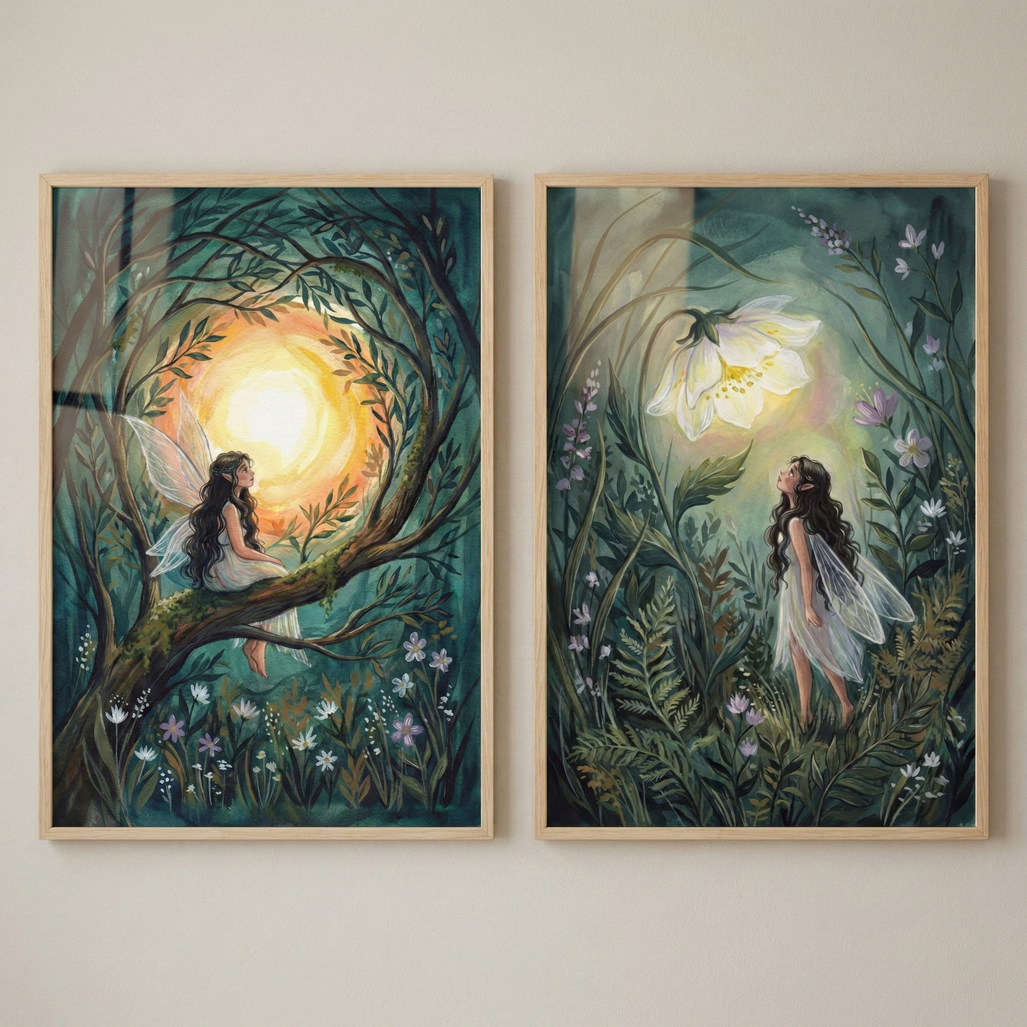 Forest Fairy Wall Art Set Of 2 - Enchanted Forest Glow