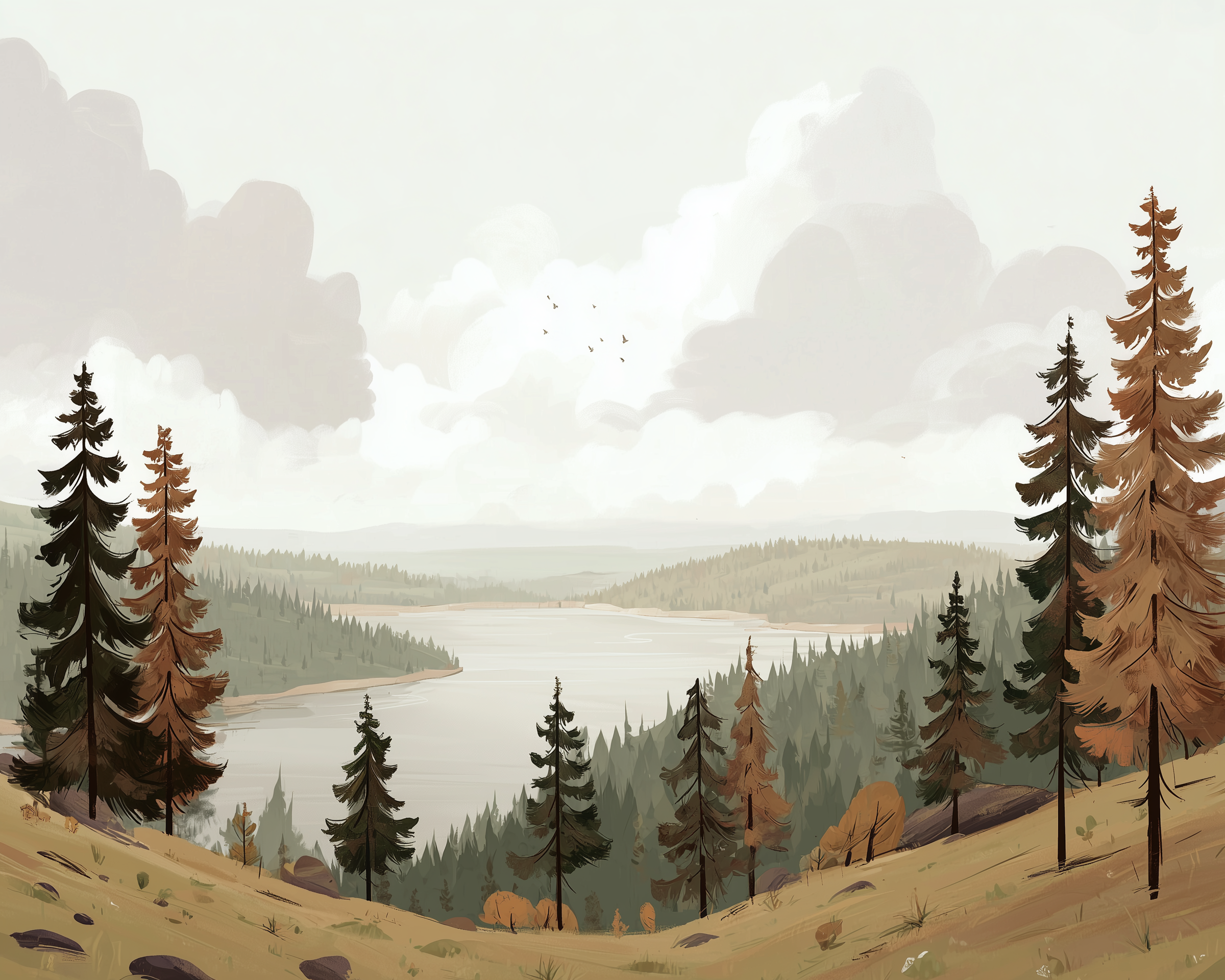 Wanderwood Lake Wall Art for Nursery, Playroom or Kids Bedrooms - Peaceful Forest Hillside View - Cloudy Cove