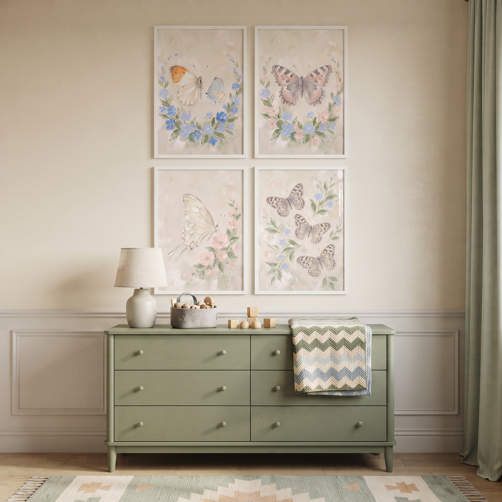 Four Piece Meadow Butterfly Wall Art Set of 4 - Delicate Floral Flutter