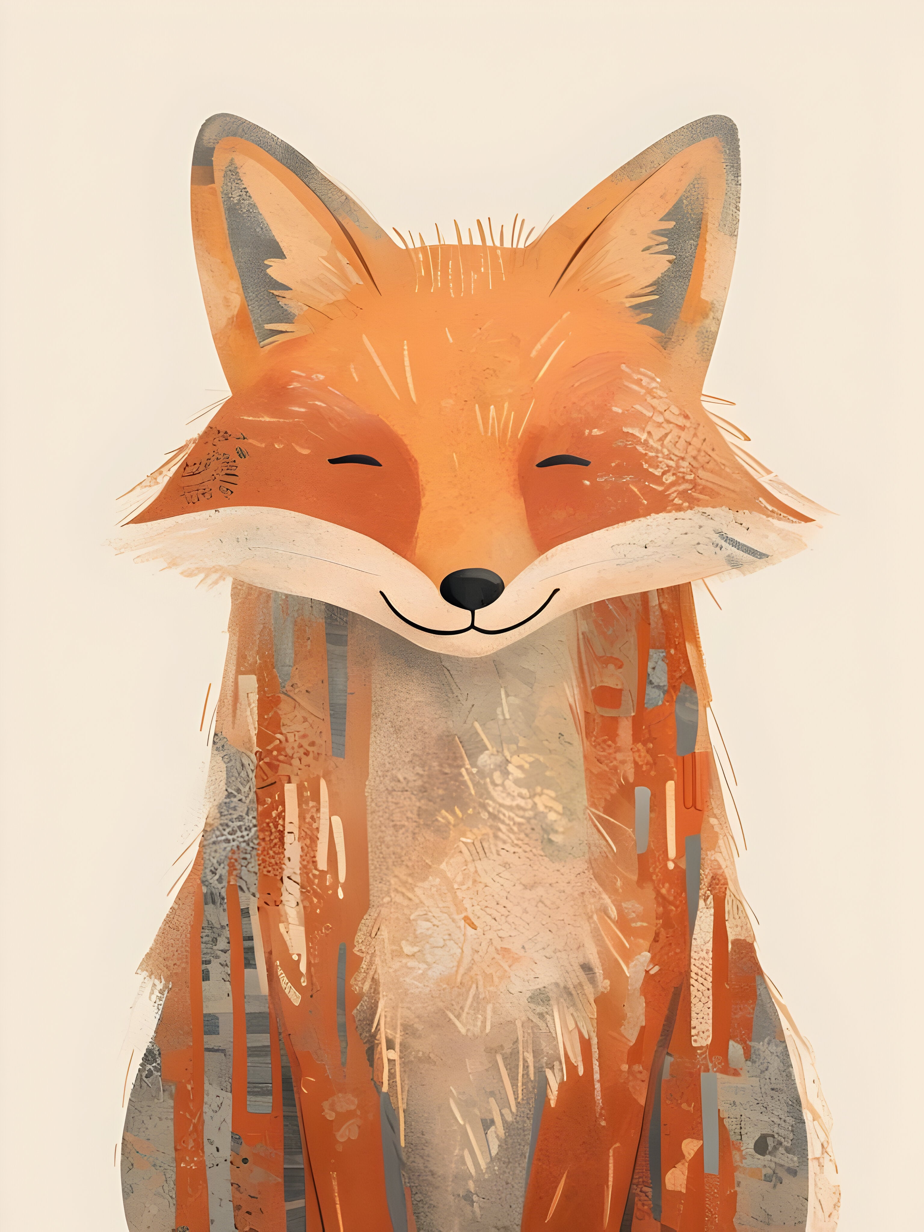 Blissful Fox Wall Art for Nursery, Playroom or Kids Bedrooms - Serene Woodland Creature Decor - Smiley Snout