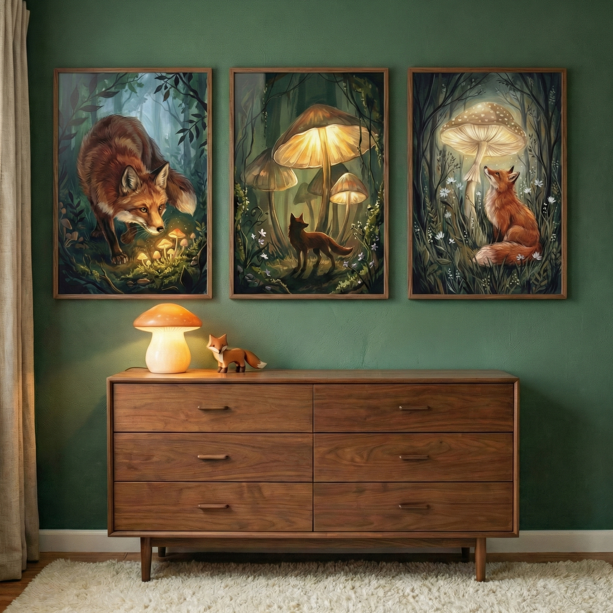 Fox Wall Art Set Of 3 - Mystic Woodland Fox