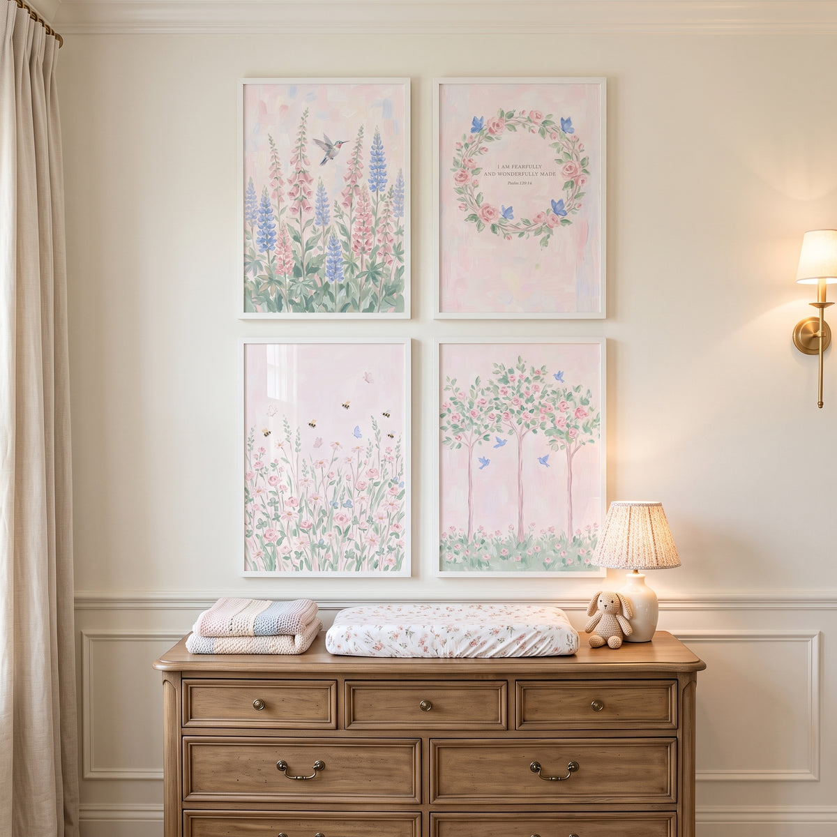 French Chic Pink Garden Wall Art Set Of 4 - Pastel Garden Bliss