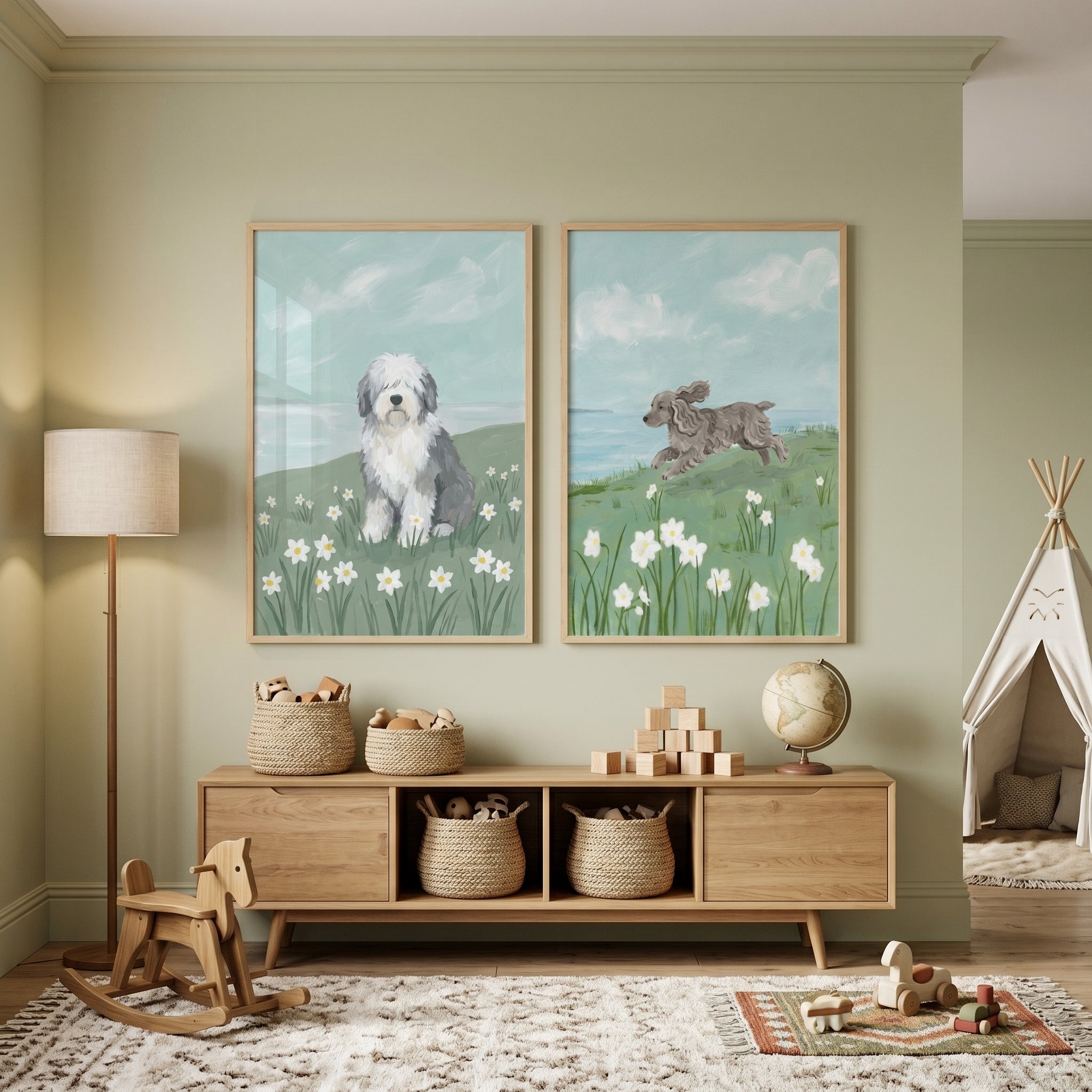 French Country Floral Dogs Wall Art Set of 2 - Coastal Canine Life