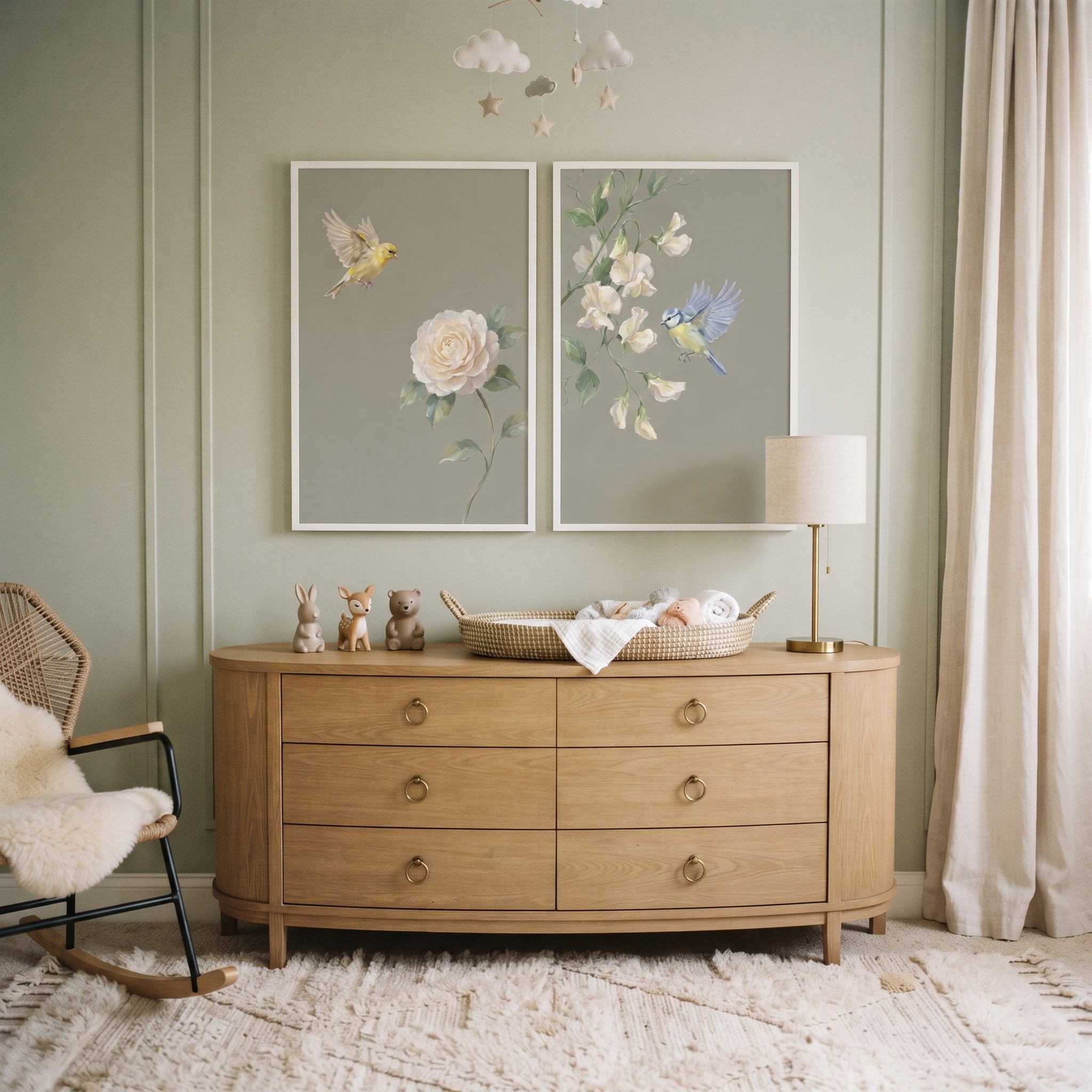 French Country Garden Bird Wall Art Set of 2 - Spring Blossom Birds