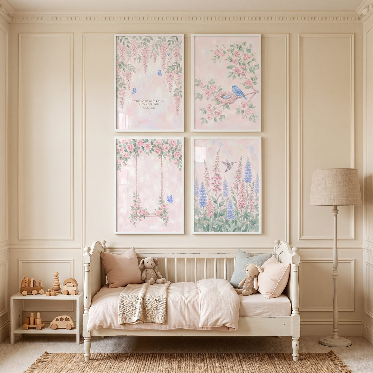 French Country Pink Garden Wall Art Set Of 4 - Soft Nature Scenes