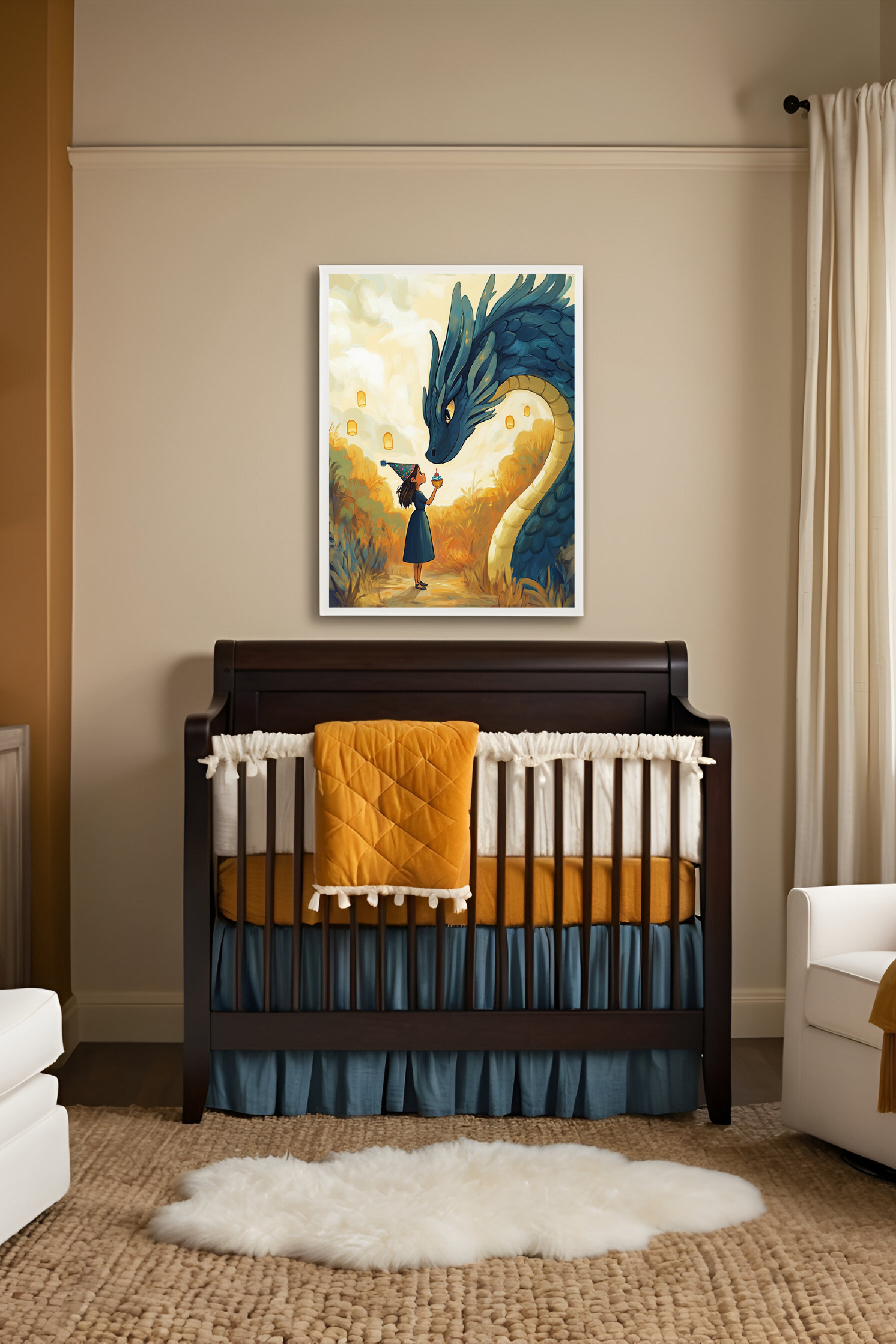 Dragon Friendship Wall Art for Nursery, Playroom or Kids Bedrooms - Birthday Cupcake - Dragon Treat