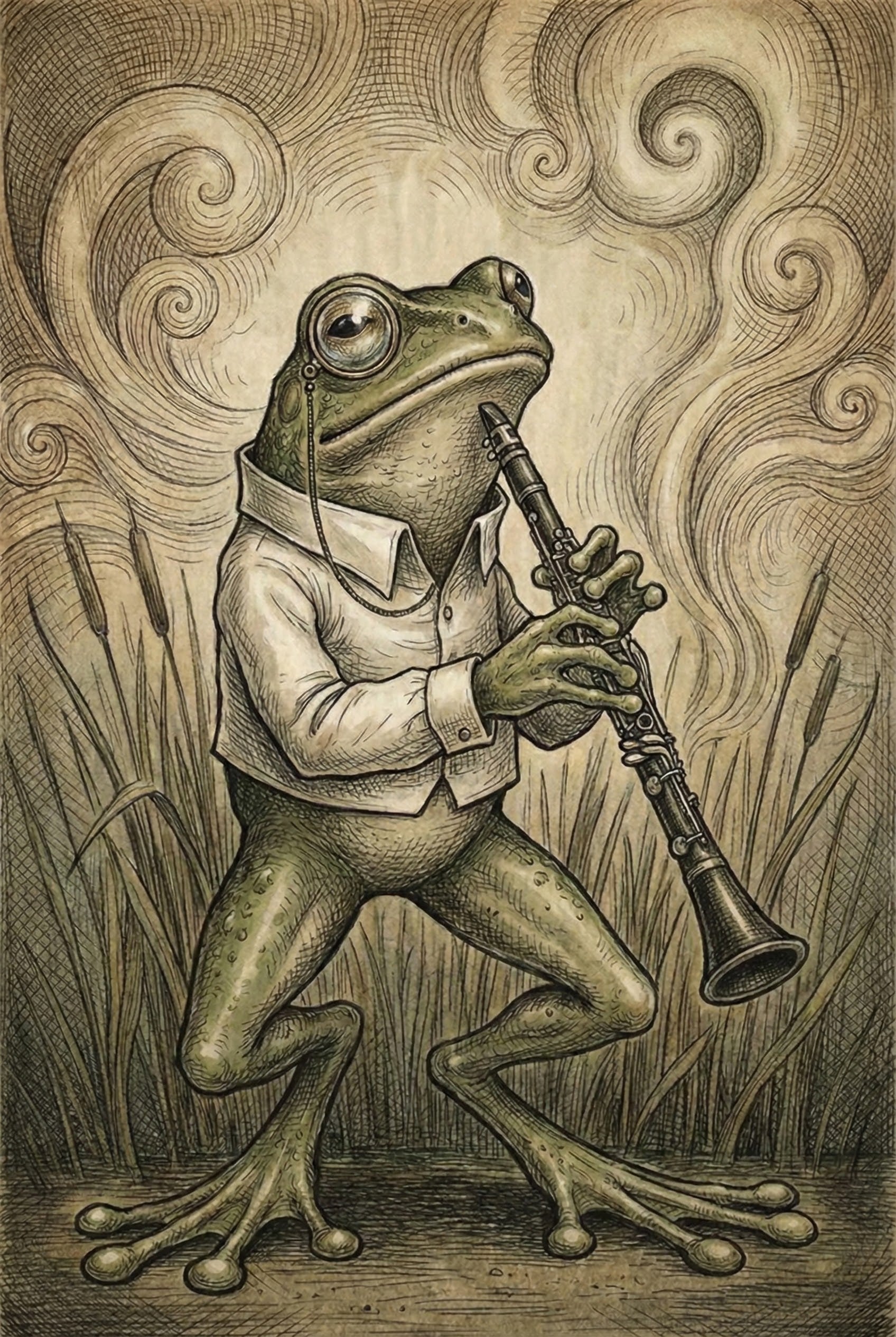Pondside Maestro - Frog Framed Wall Art for Living Room, Bedroom or Office