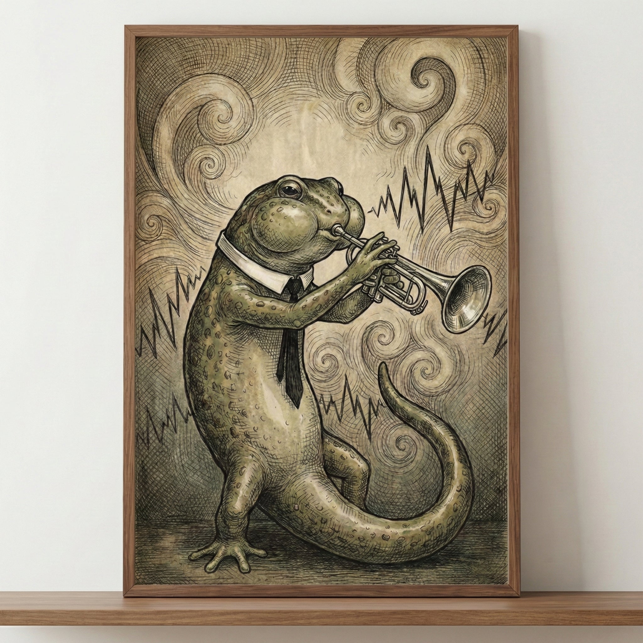 Jazz Nocturne - Frog Framed Wall Art for Living Room, Bedroom or Office