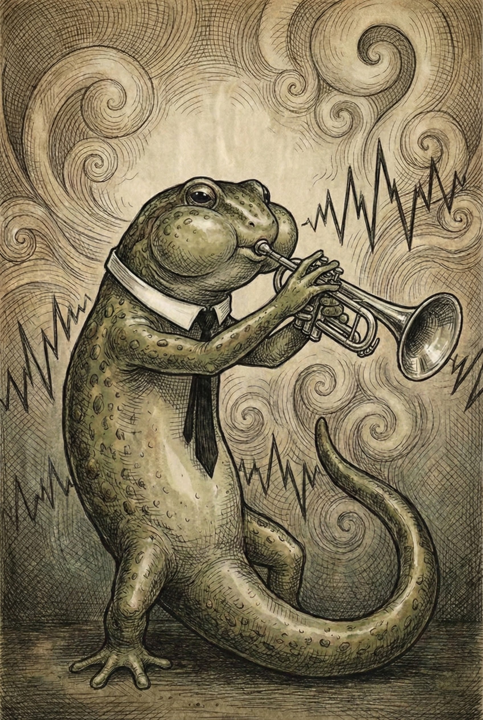 Jazz Nocturne - Frog Framed Wall Art for Living Room, Bedroom or Office