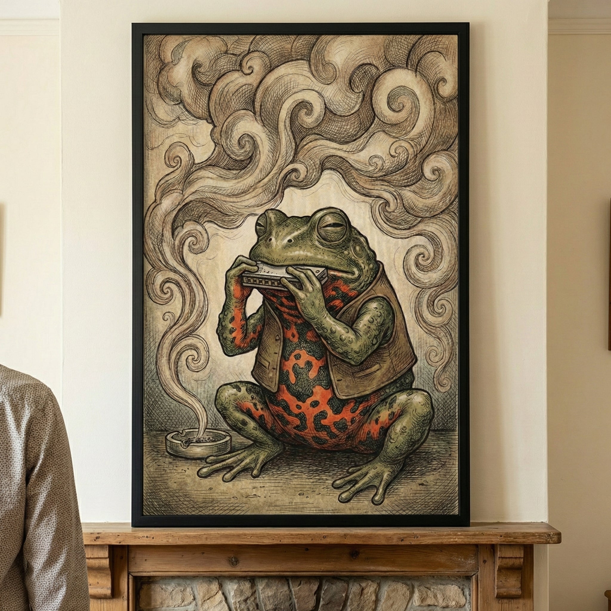 Misty Reverie - Frog Framed Wall Art for Living Room, Bedroom or Office