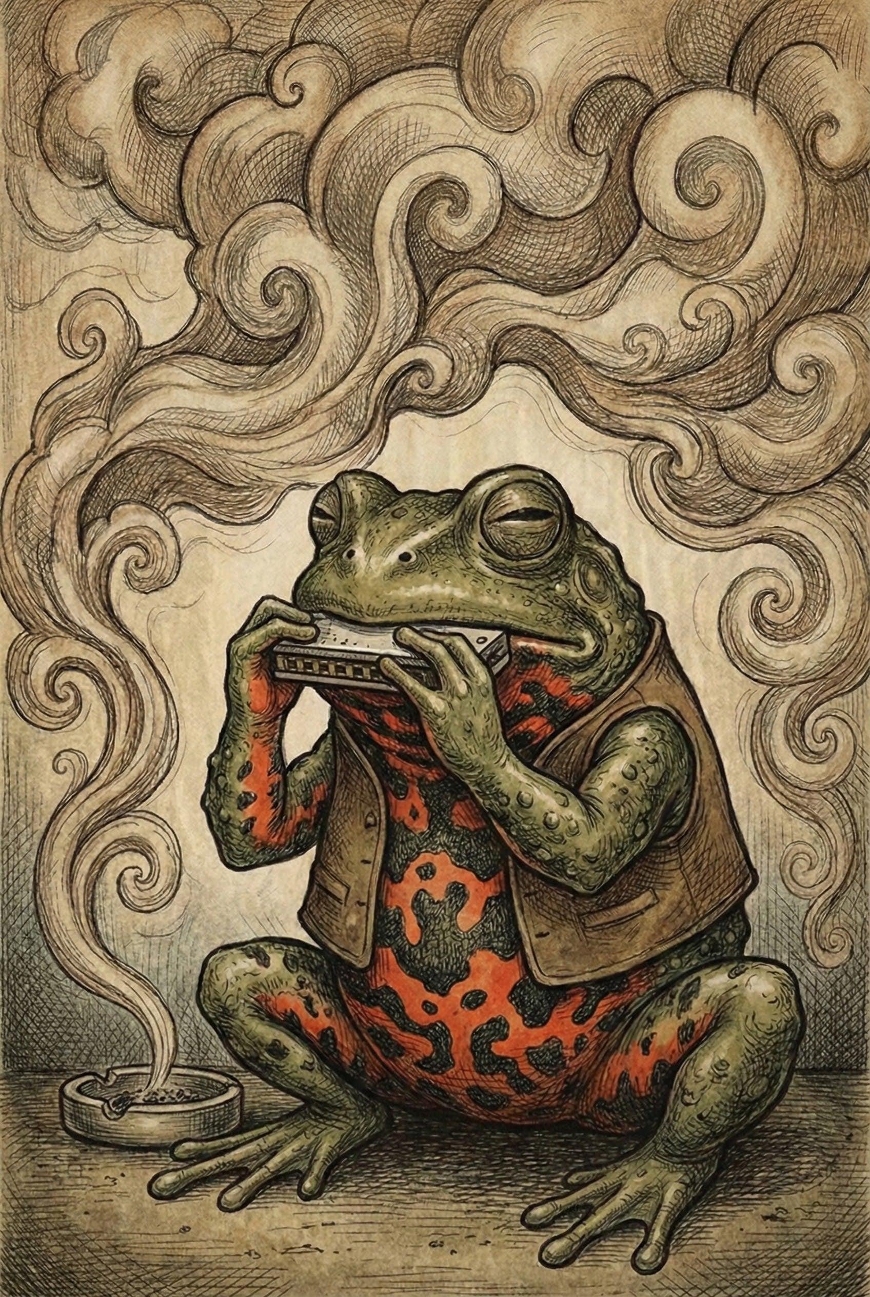 Misty Reverie - Frog Framed Wall Art for Living Room, Bedroom or Office