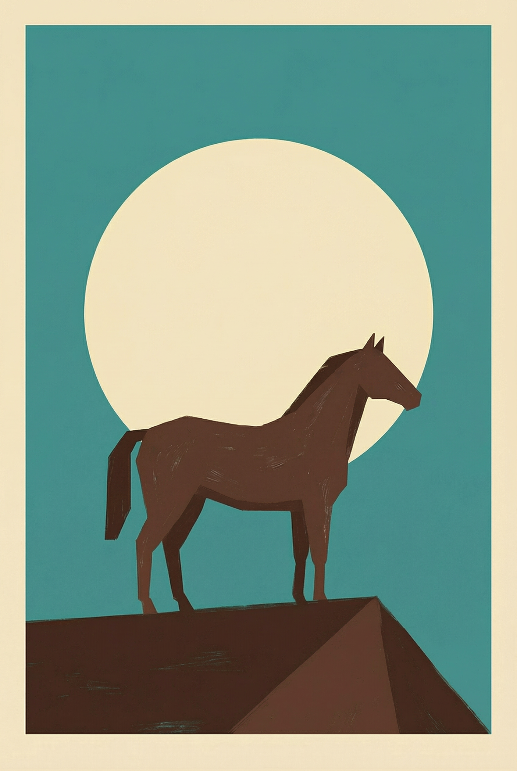 Full Moon Brown Horse Wall Art - Moonlit Stallion