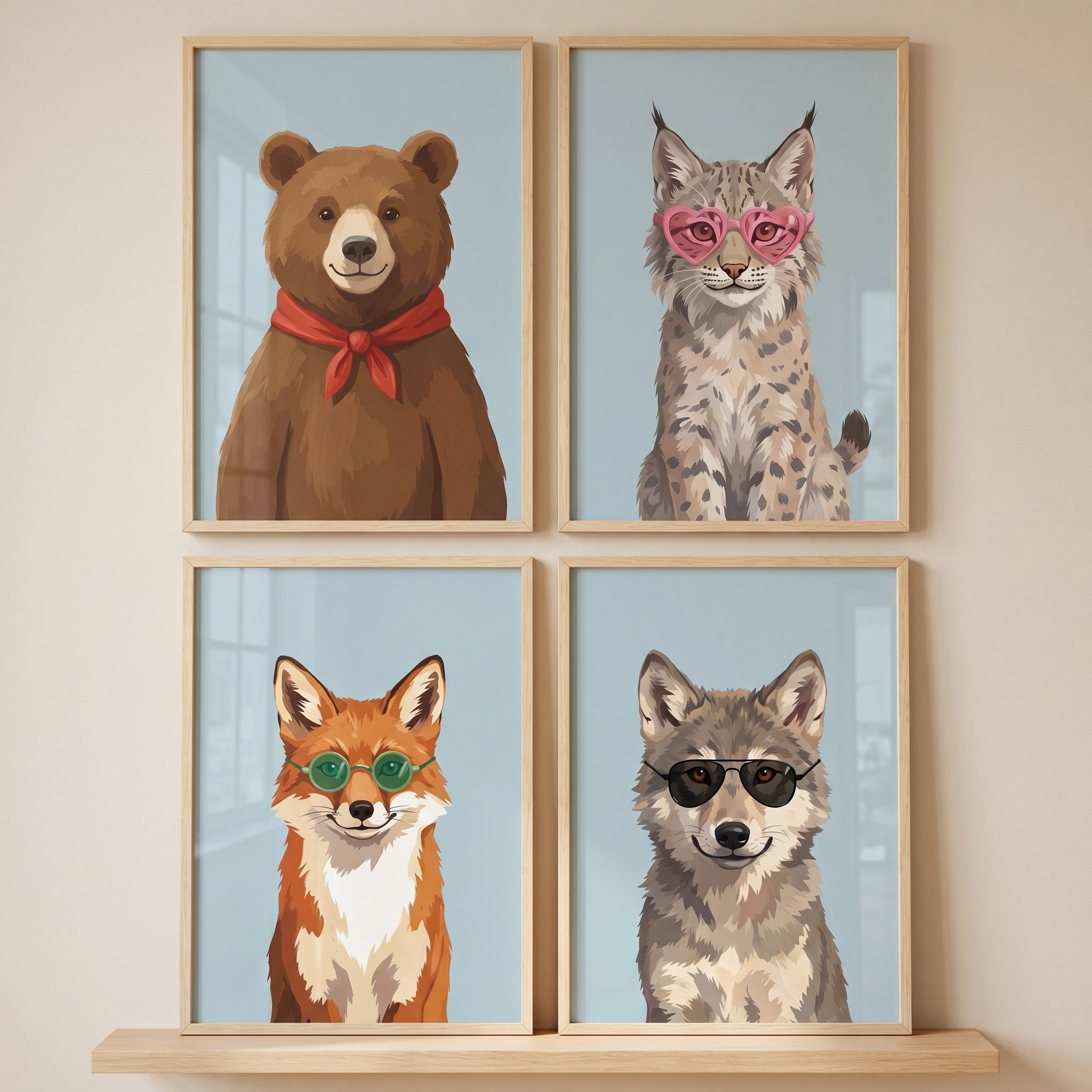 Funky Accessory Woodland Animals Wall Art Set of 4 - Cool Animal Portraits