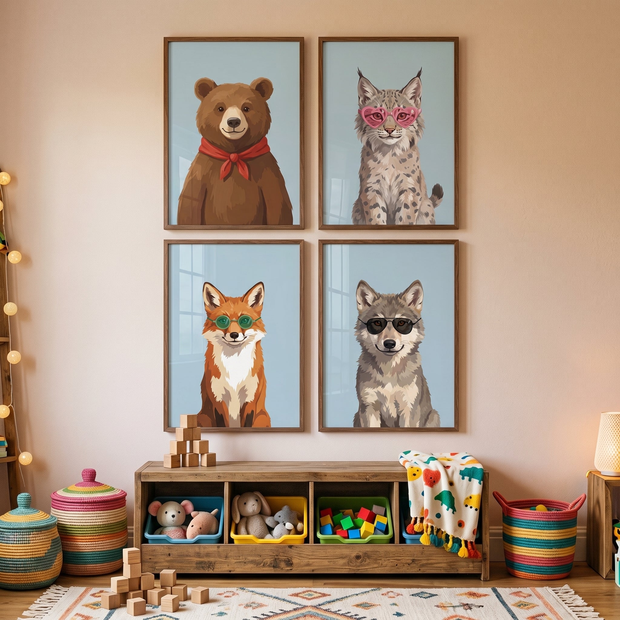 Funky Accessory Woodland Animals Wall Art Set of 4 - Cool Animal Portraits