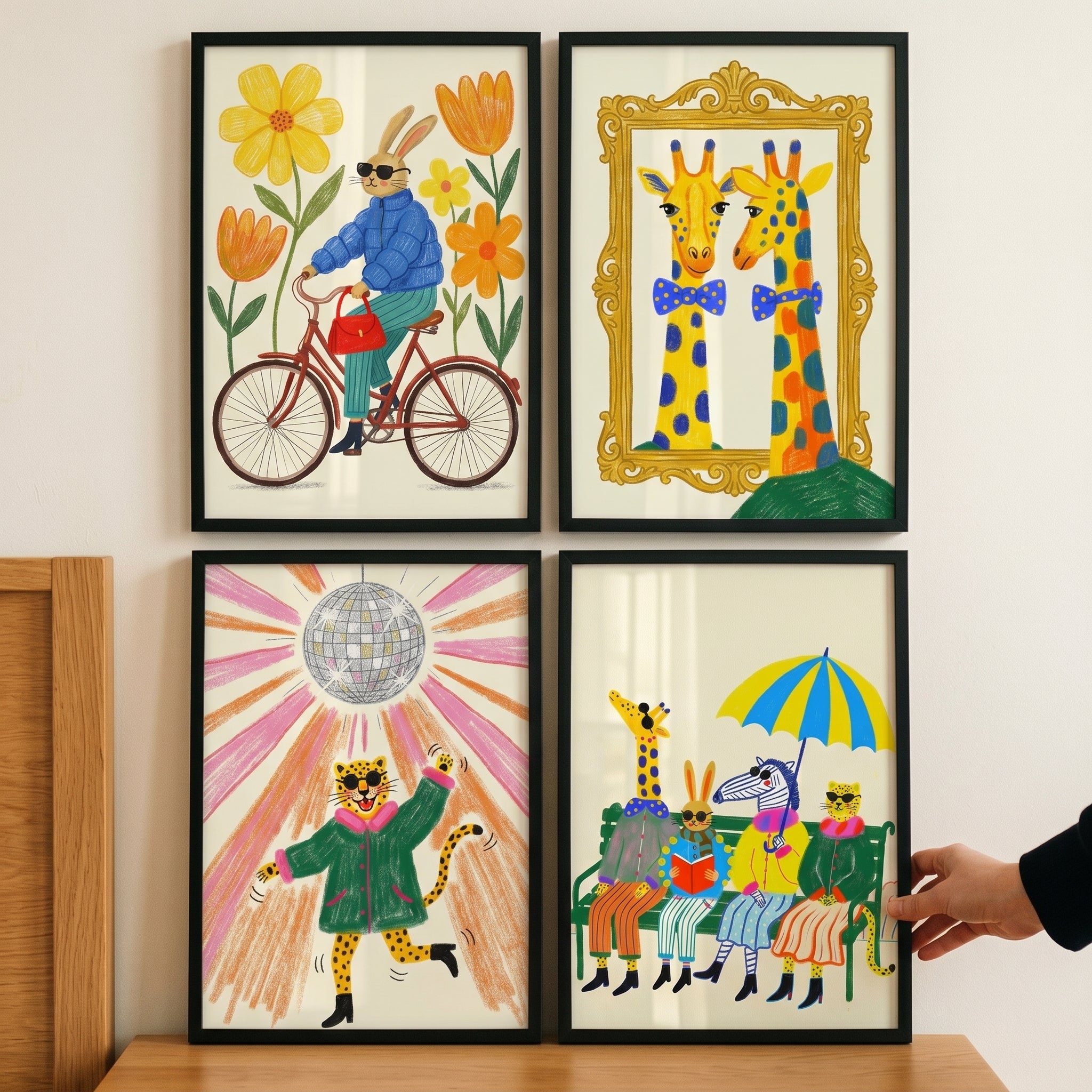 Funky Maximalist Dressed Animal Artwork Set of 4 - Whimsical Animal World