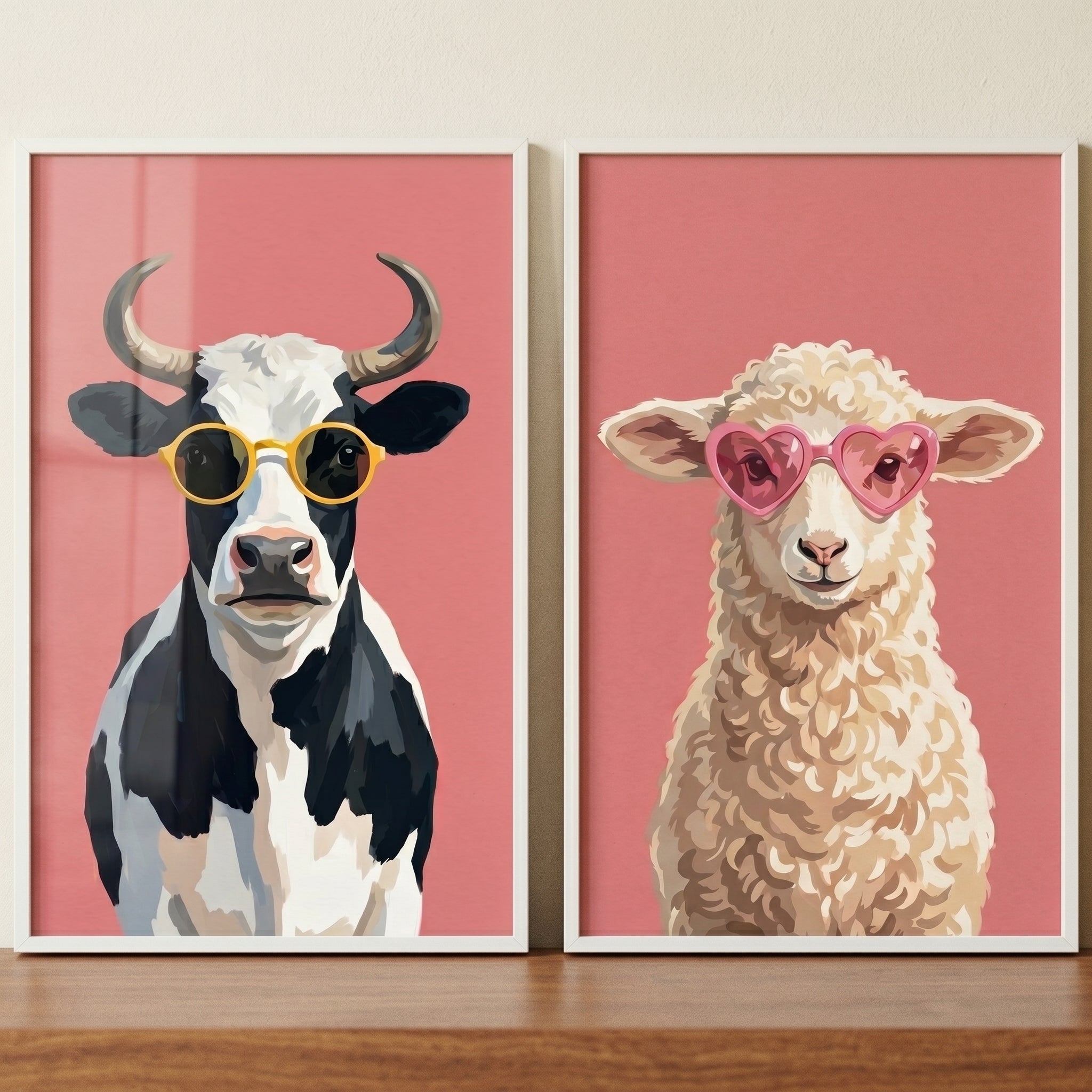 Funky Shades Farm Animal Wall Art Set of 2 - Pastel Pasture Pals