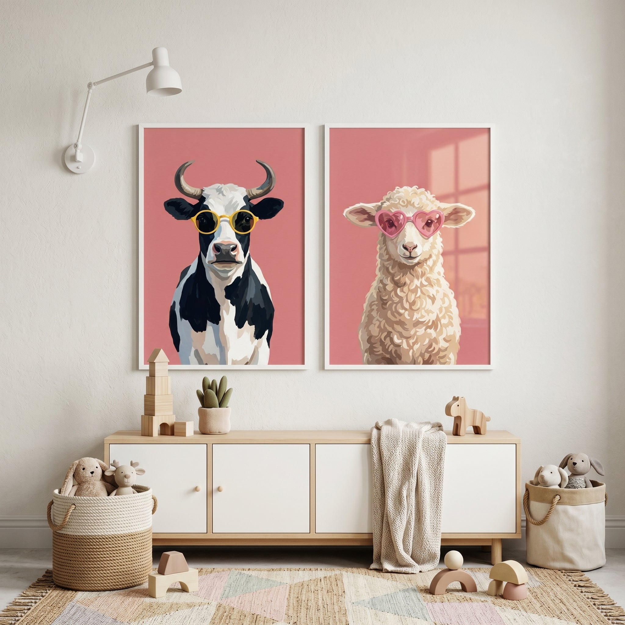 Funky Shades Farm Animal Wall Art Set of 2 - Pastel Pasture Pals