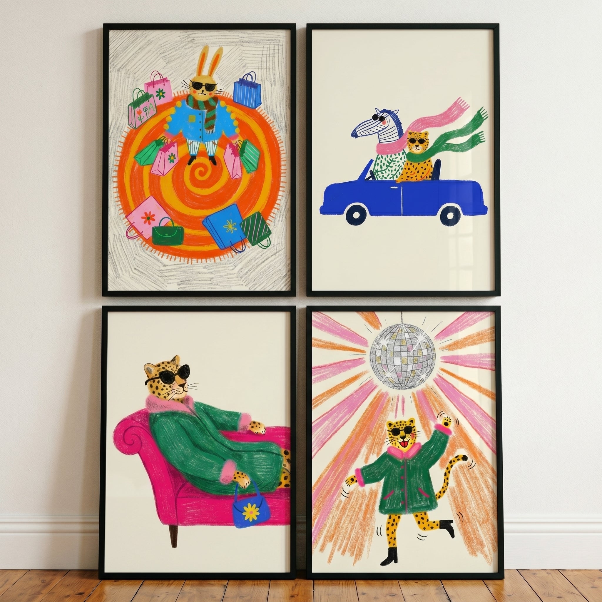 Funky Sunglasses Dressed Animal Wall Art Set of 4 - Chic Creature Collection