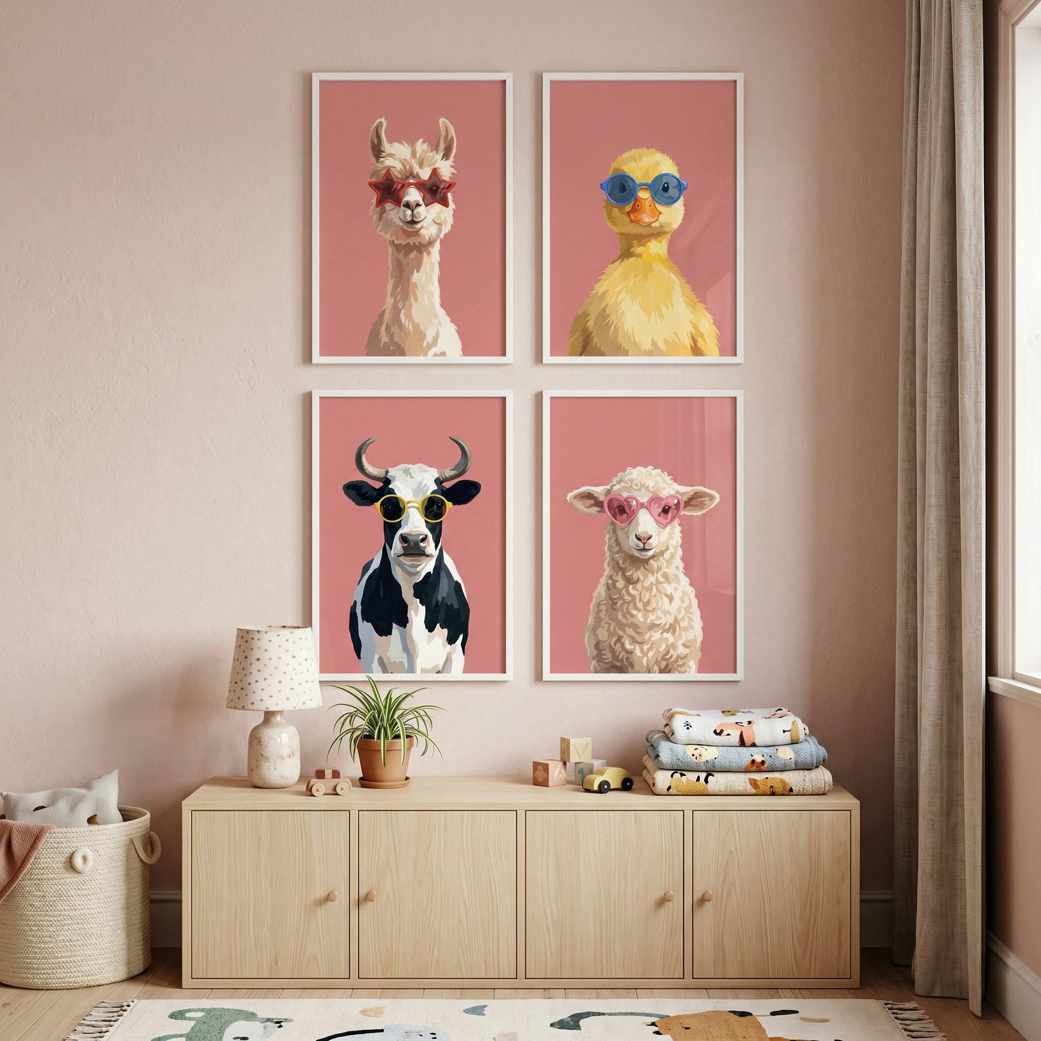 Funky Sunglasses Farm Animal Wall Art Set of 4 - Stylish Barnyard Squad