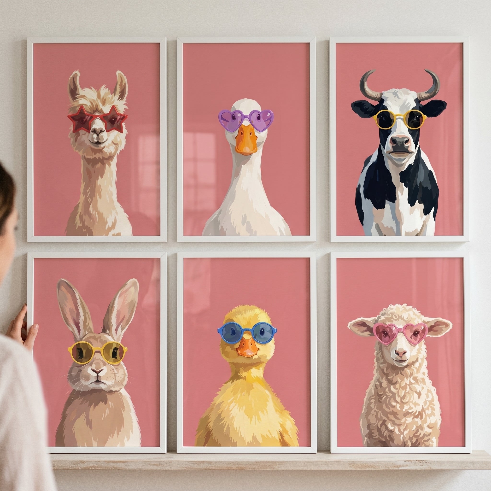 Funky Sunglasses Farm Animal Wall Art Set of 6 - Cool Farm Friends