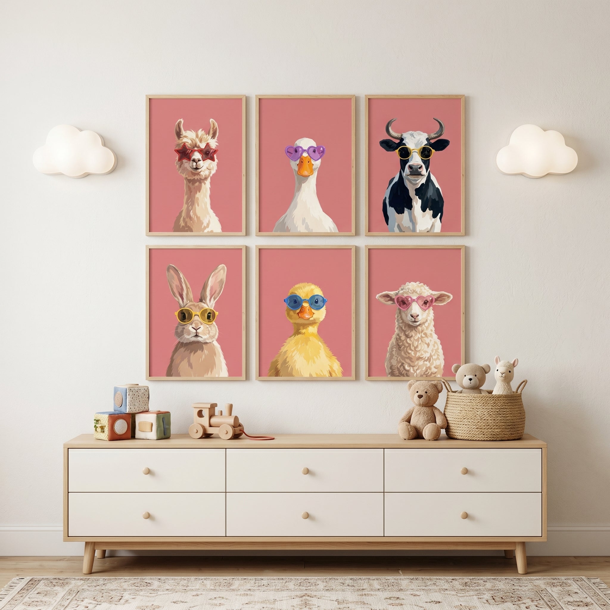 Funky Sunglasses Farm Animal Wall Art Set of 6 - Cool Farm Friends