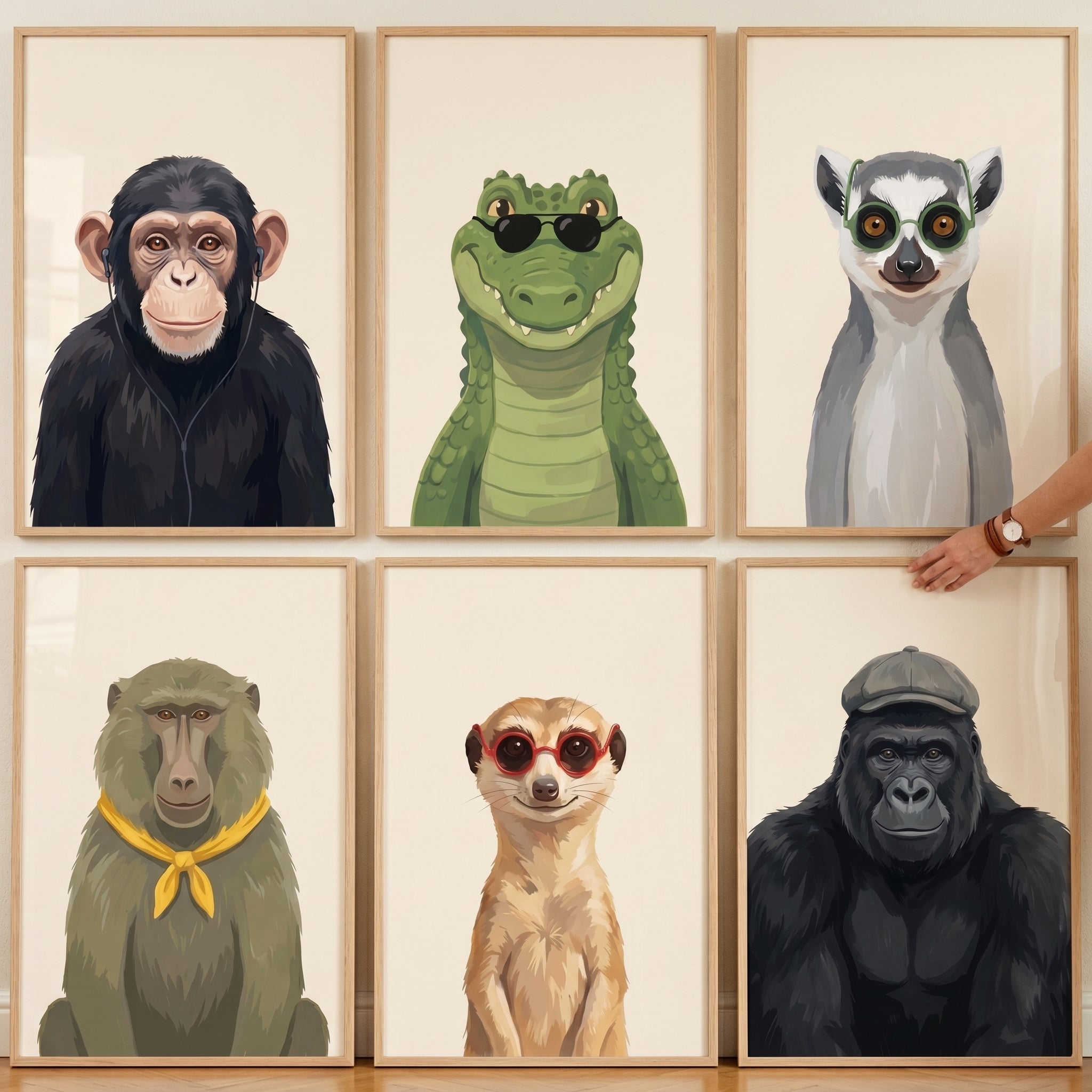 Funky Wildlife Animals Artwork Set of 6 - Stylish Wild Squad