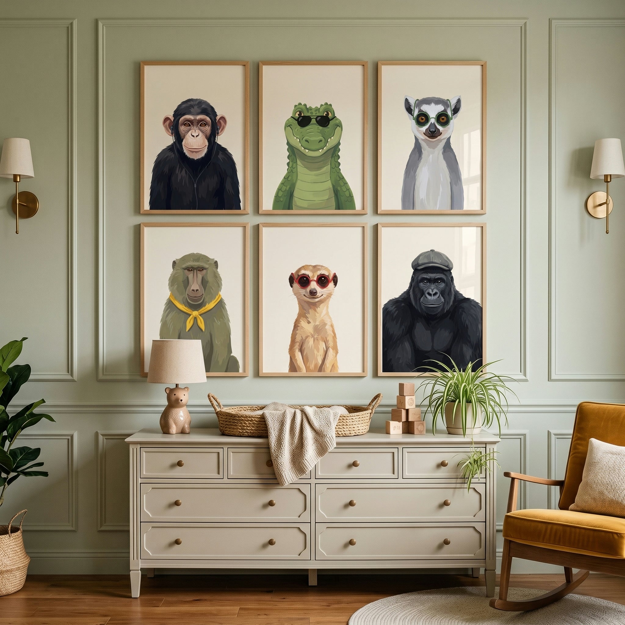 Funky Wildlife Animals Artwork Set of 6 - Stylish Wild Squad