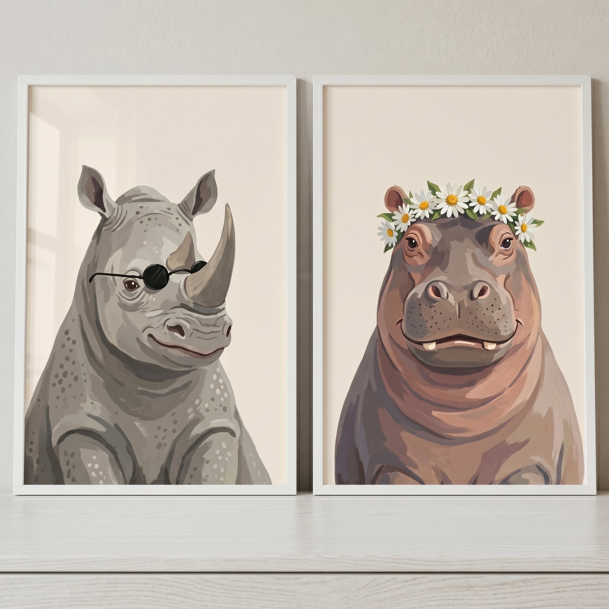 Funny Accessorized Safari Animal Wall Art Set of 2 - Wild Style Duo