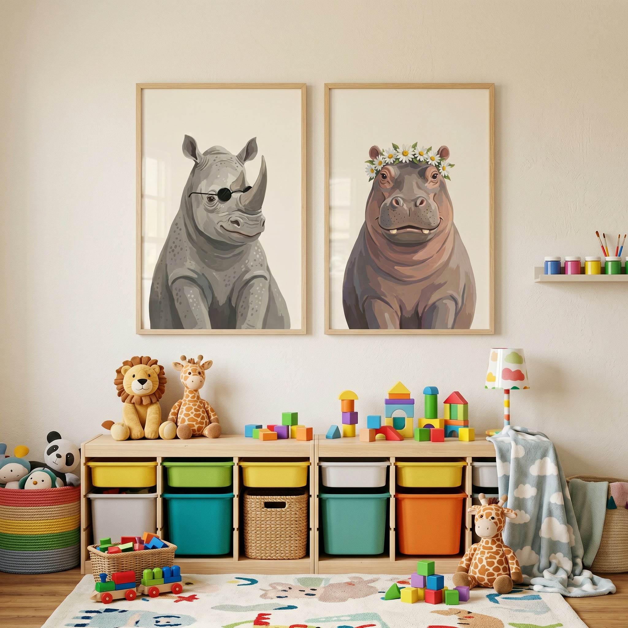 Funny Accessorized Safari Animal Wall Art Set of 2 - Wild Style Duo