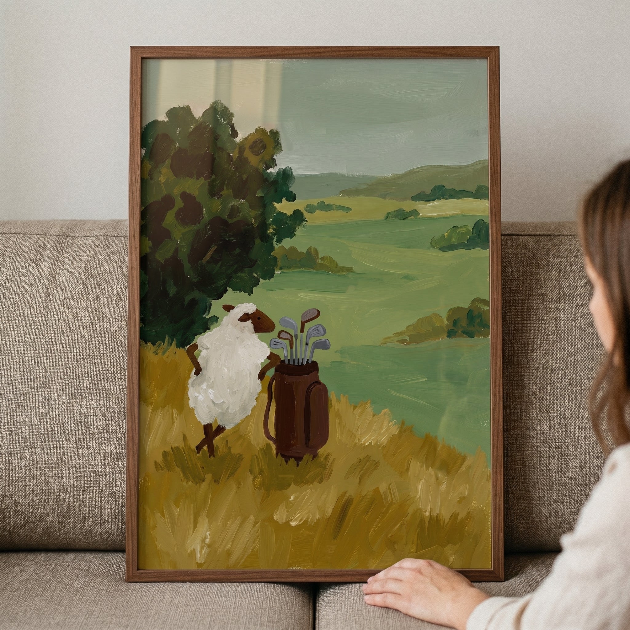 Funny Golf Bag Sheep Wall Art - Woolly Tee Time