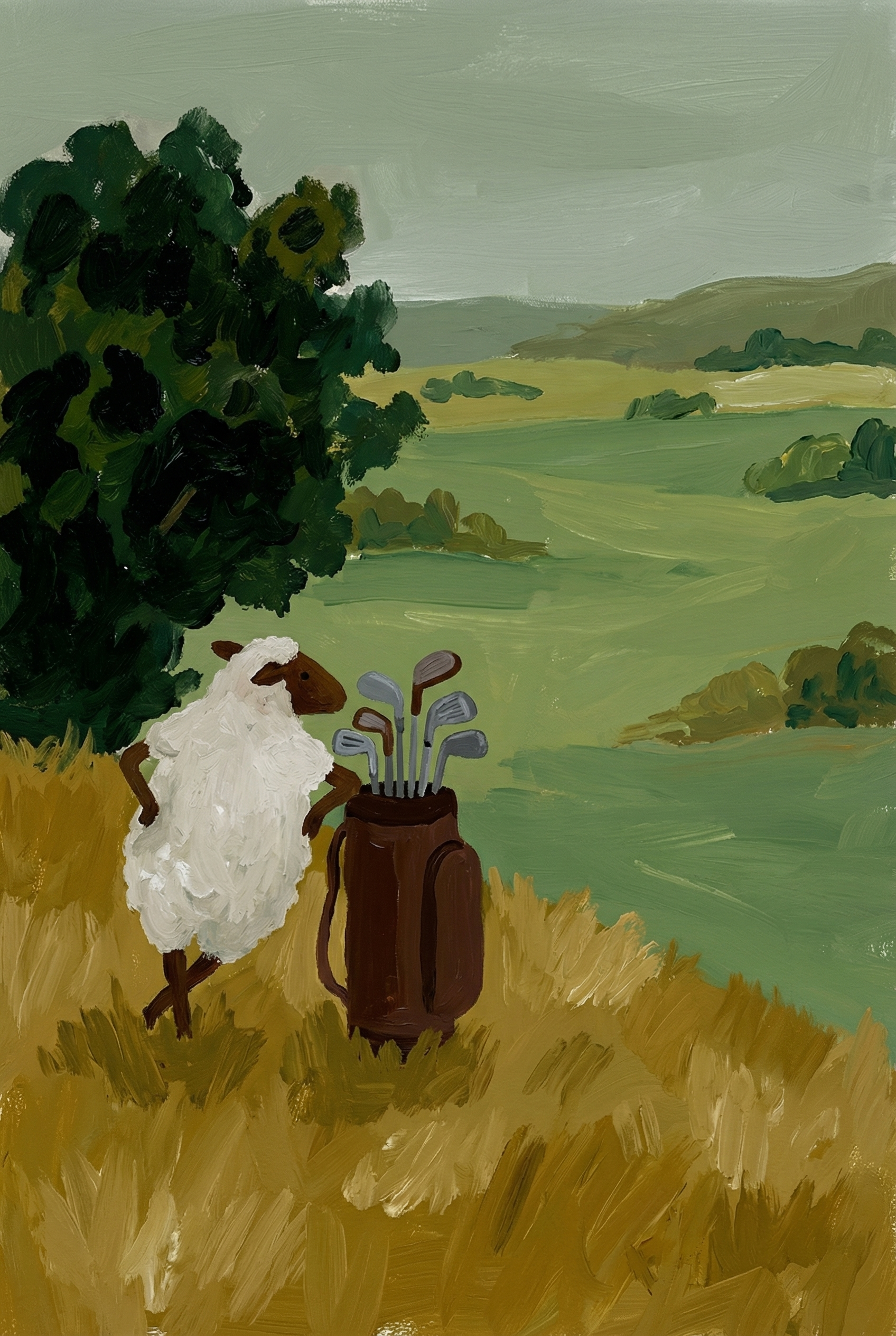 Funny Golf Bag Sheep Wall Art - Woolly Tee Time