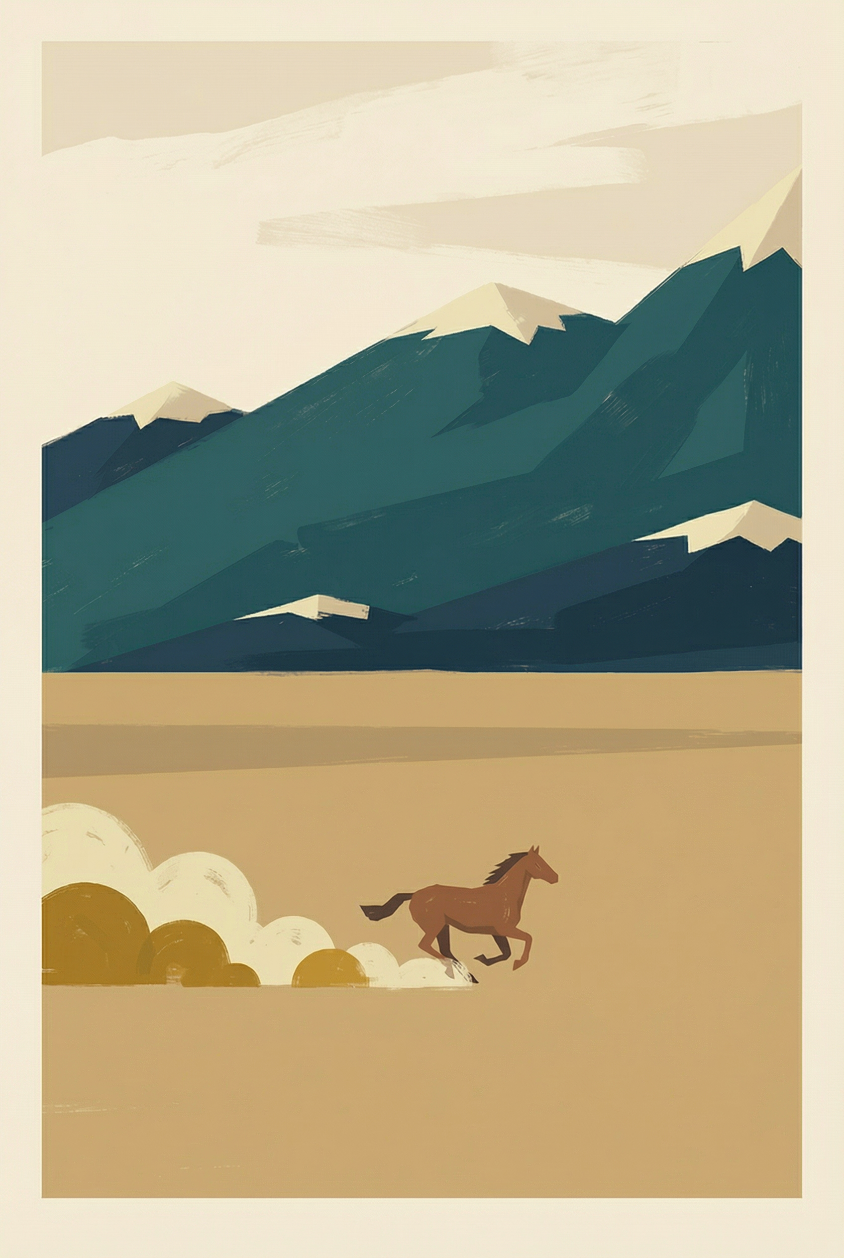 Galloping Mountain Landscape Horse Wall Art - Wild Horizon Gallop