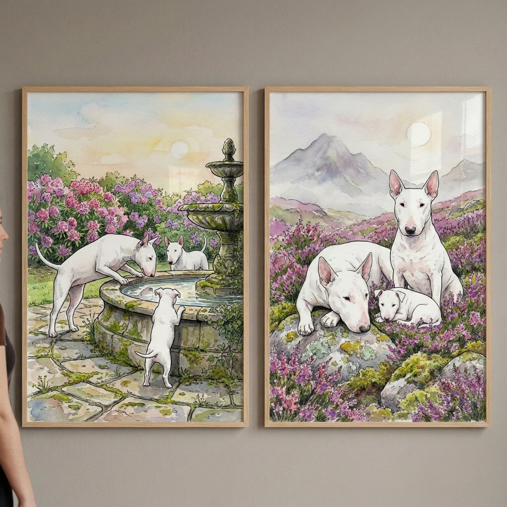 Garden White Bully Wall Art Set of 2 - White Dog Serenity