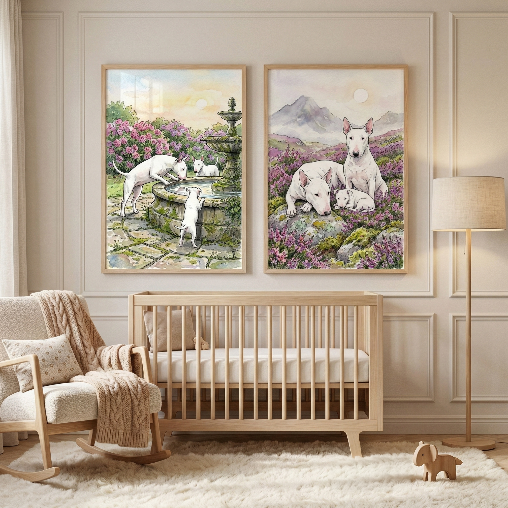 Garden White Bully Wall Art Set of 2 - White Dog Serenity