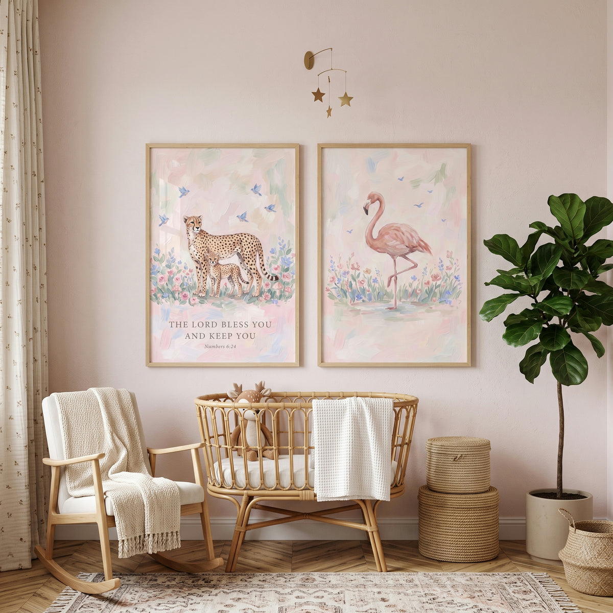Gentle Botanical Savanna Animals Wall Art Set of 2 - Blessed Savannah Friends