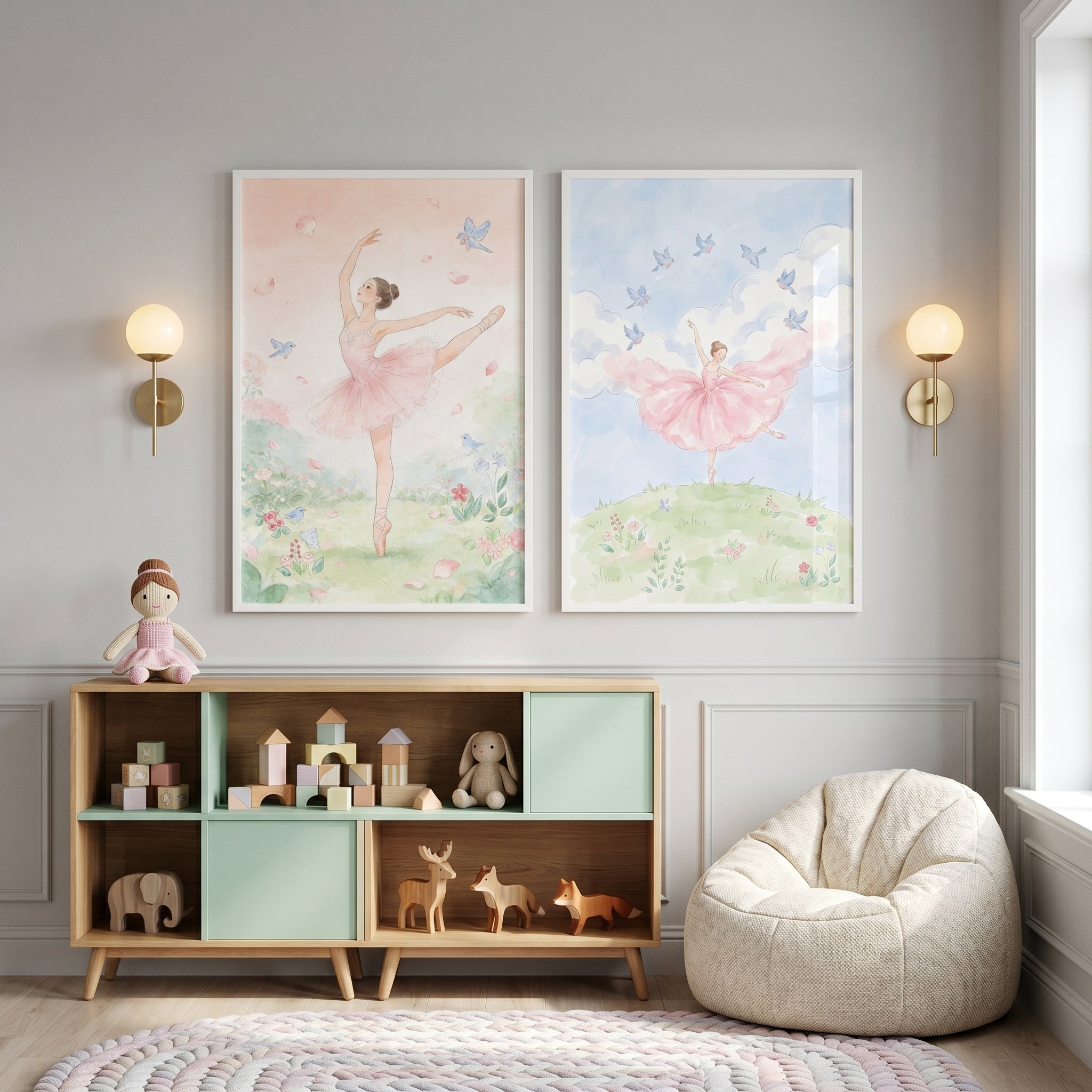 Gentle Dancing Ballerina Wall Art Set Of 2 - Whimsical Pink Ballerina