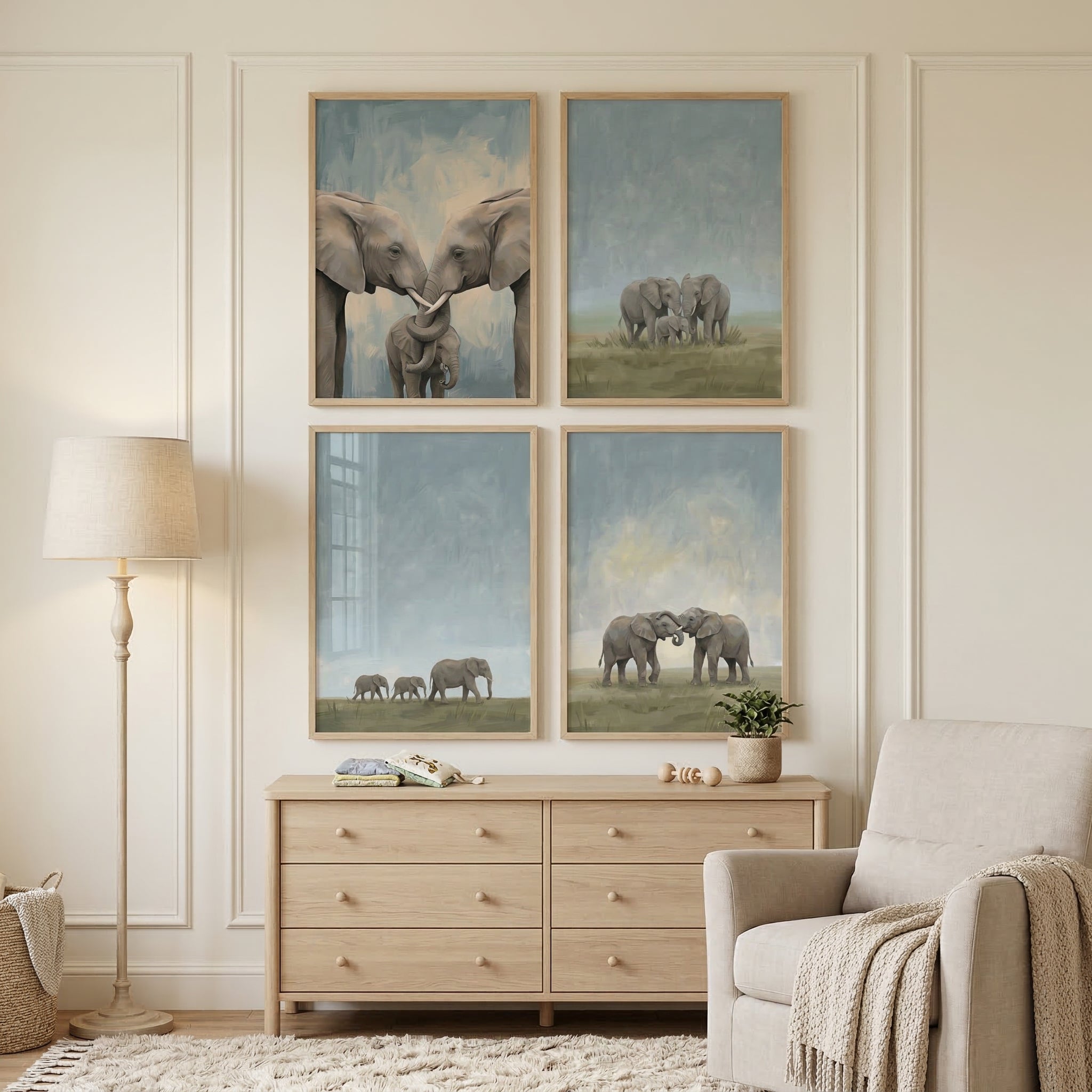 Giant Elephants Wall Art Set of 4 - Gentle Elephant Bonds