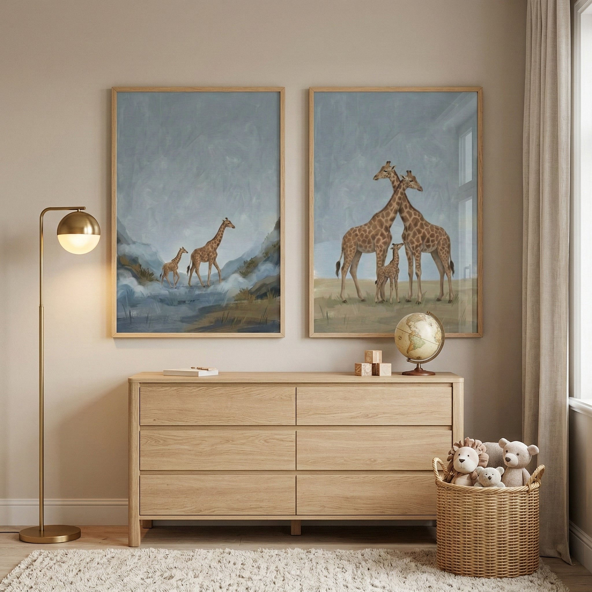 Giraffe Family Artwork Set of 2 - Gentle Spotted Giants