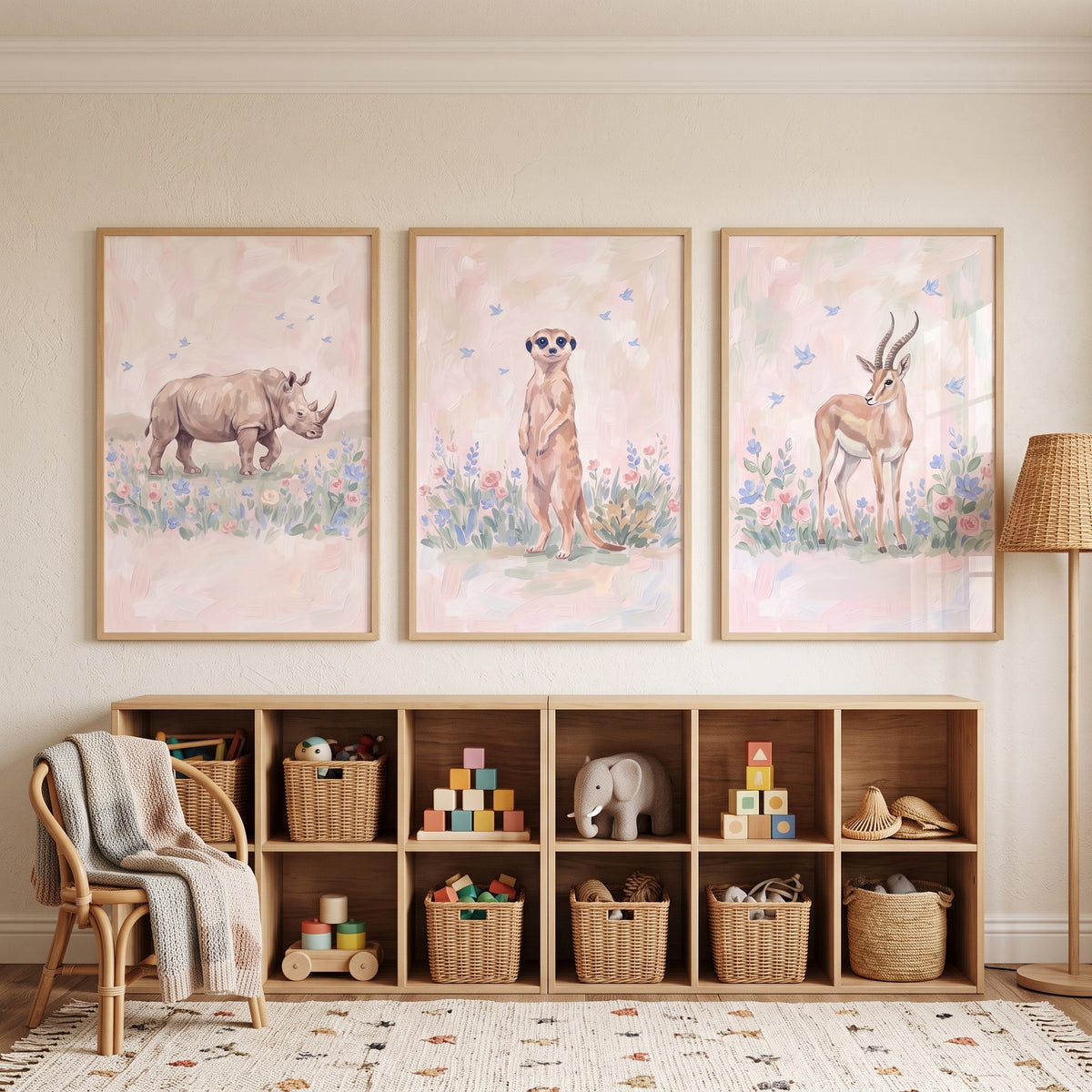 Gentle Meadow Safari Animals Wall Art Set Of 3 - Wild Meadow Trio