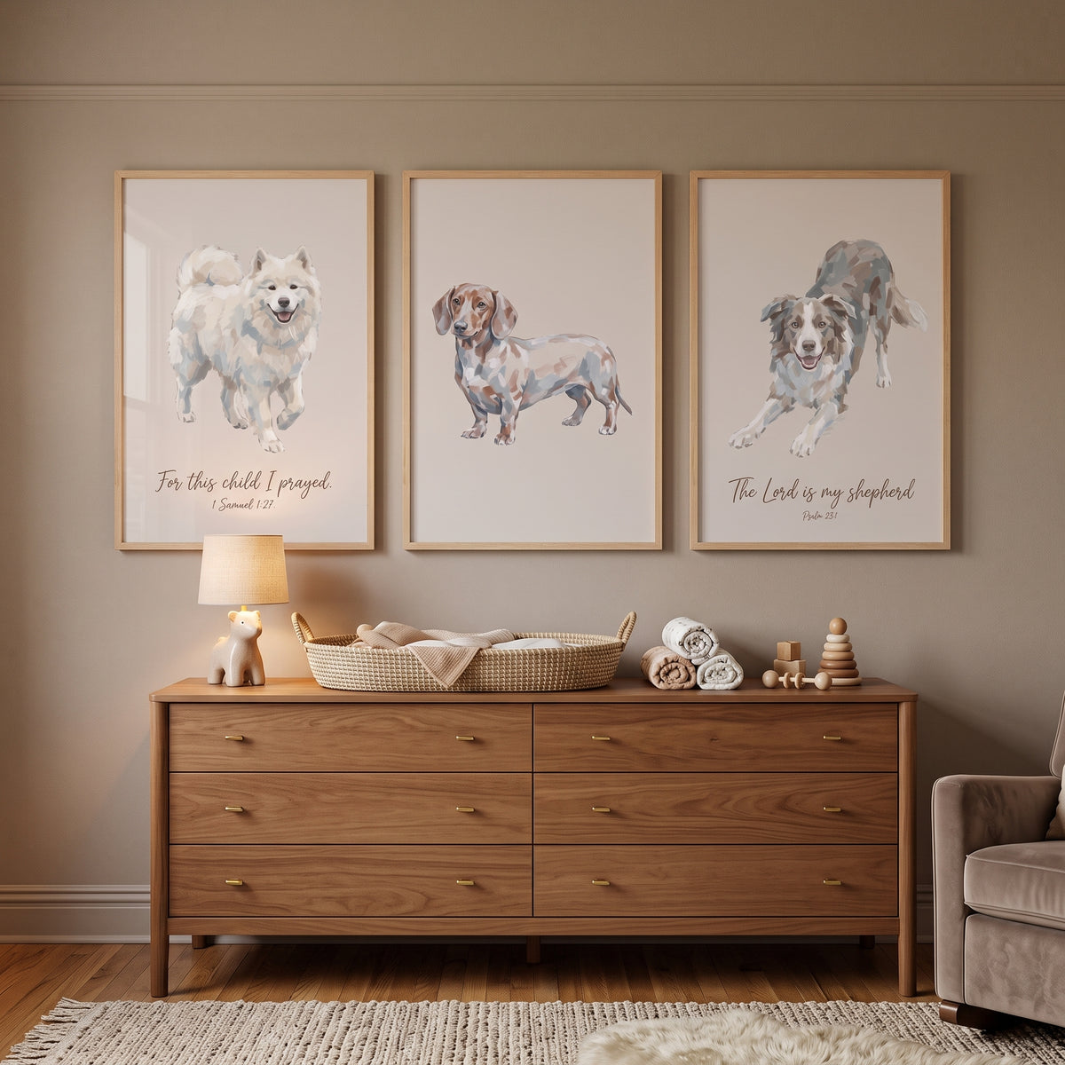 Gentle Neutral Multi Dog Wall Art Set of 3 - Faithful Canine Art