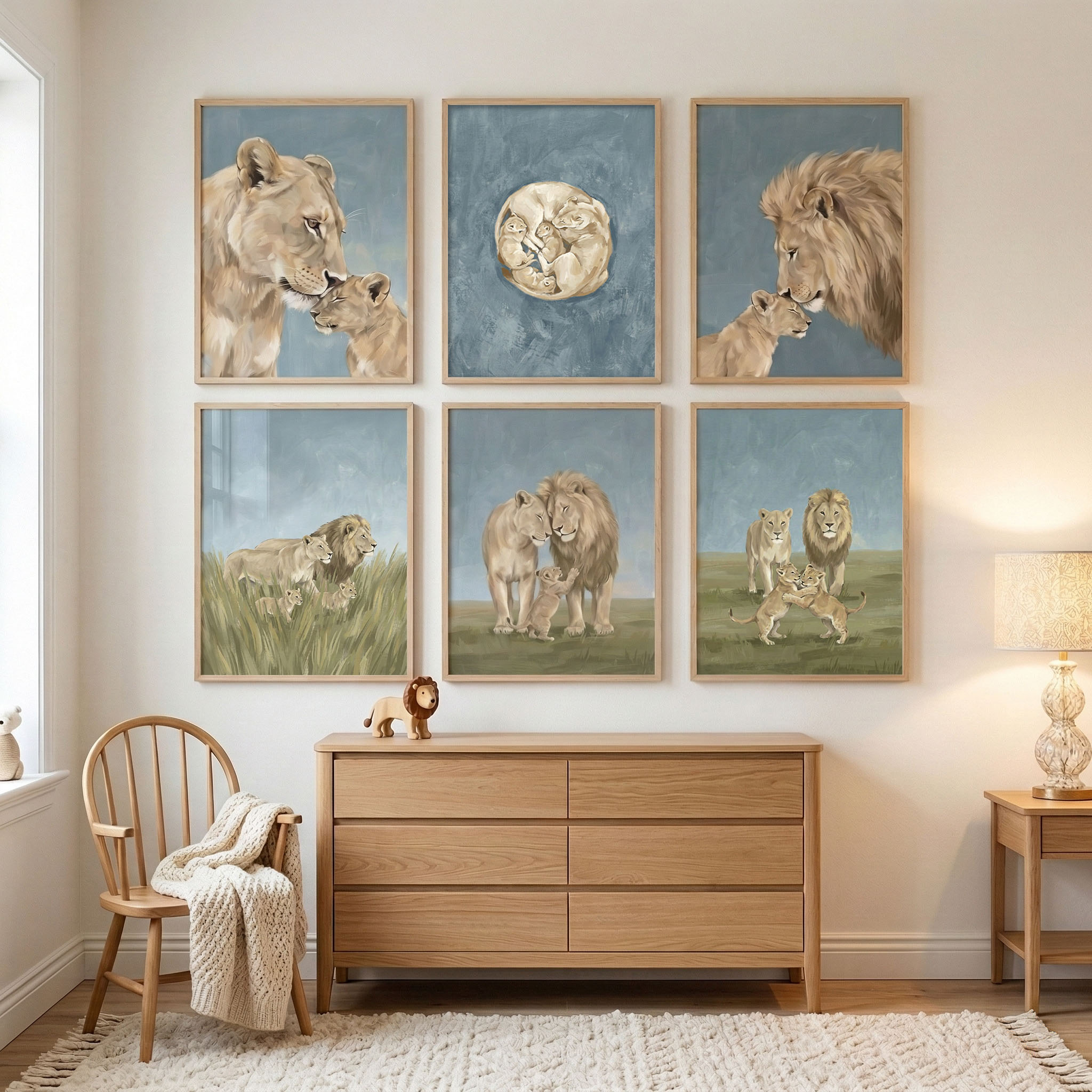 Savanna Lion Family Wall Art Set of 6 - Wild Family Bonds