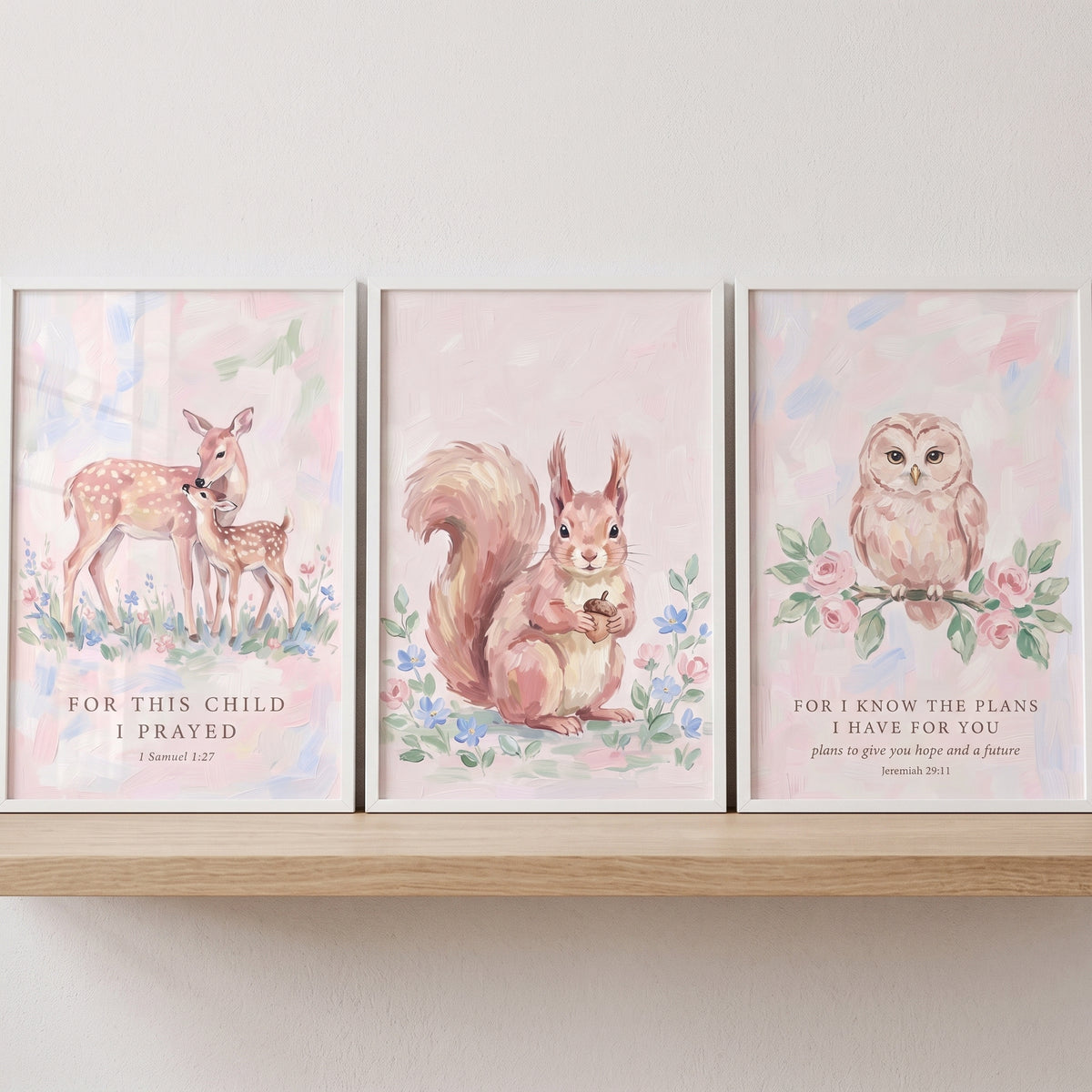 Gentle Scripture Woodland Animals Wall Art Set of 3 - Nursery Prayer Prints