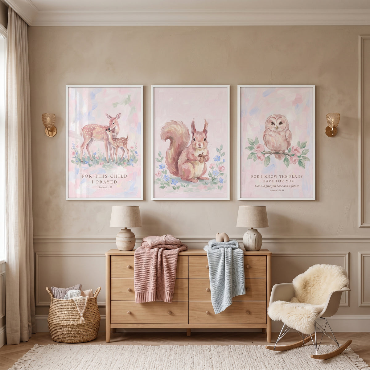 Gentle Scripture Woodland Animals Wall Art Set of 3 - Nursery Prayer Prints