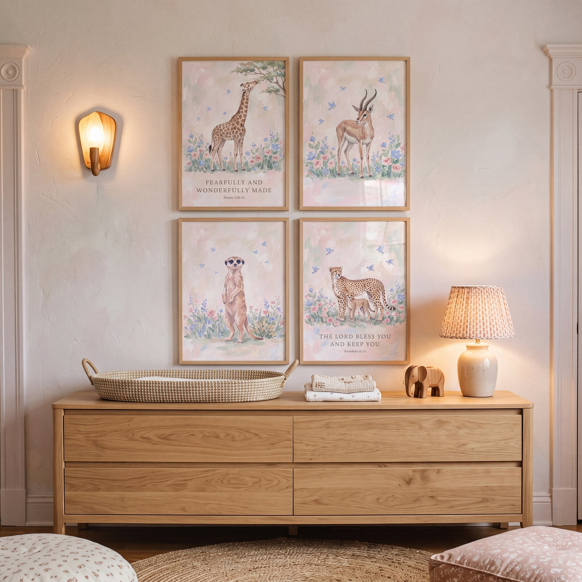 Gentle Songbird Safari Animals Wall Art Set of 4 - Savannah Faith Art