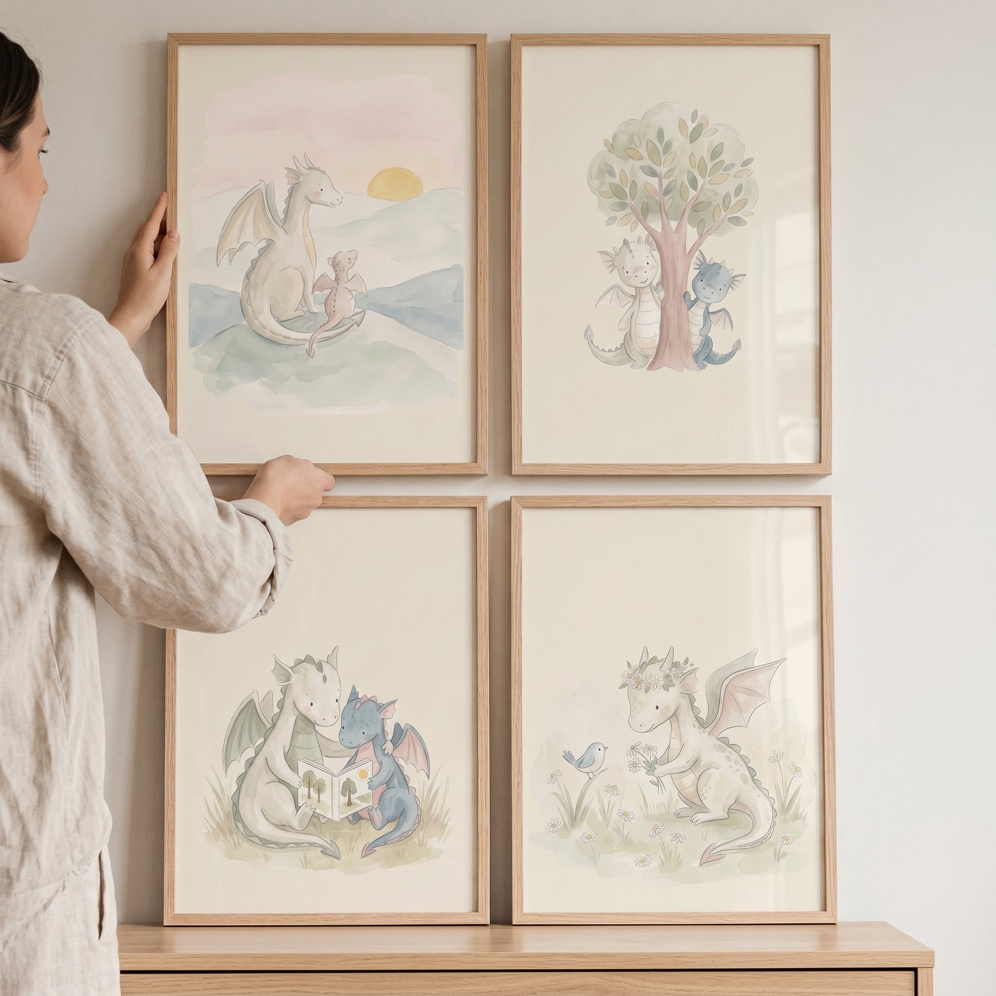 Gentle Storybook Baby Dragon Wall Art Set of 4 - Little Dragon Tales