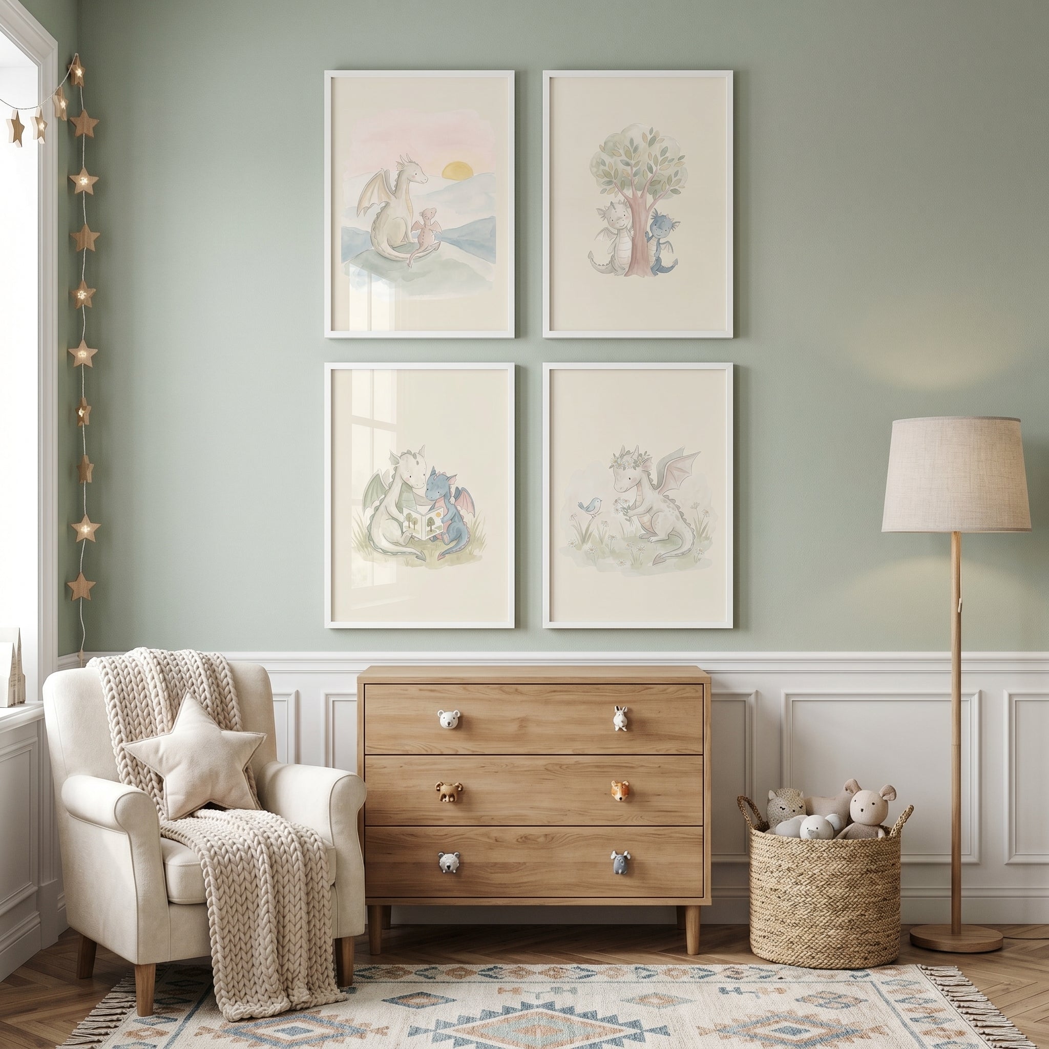 Gentle Storybook Baby Dragon Wall Art Set of 4 - Little Dragon Tales