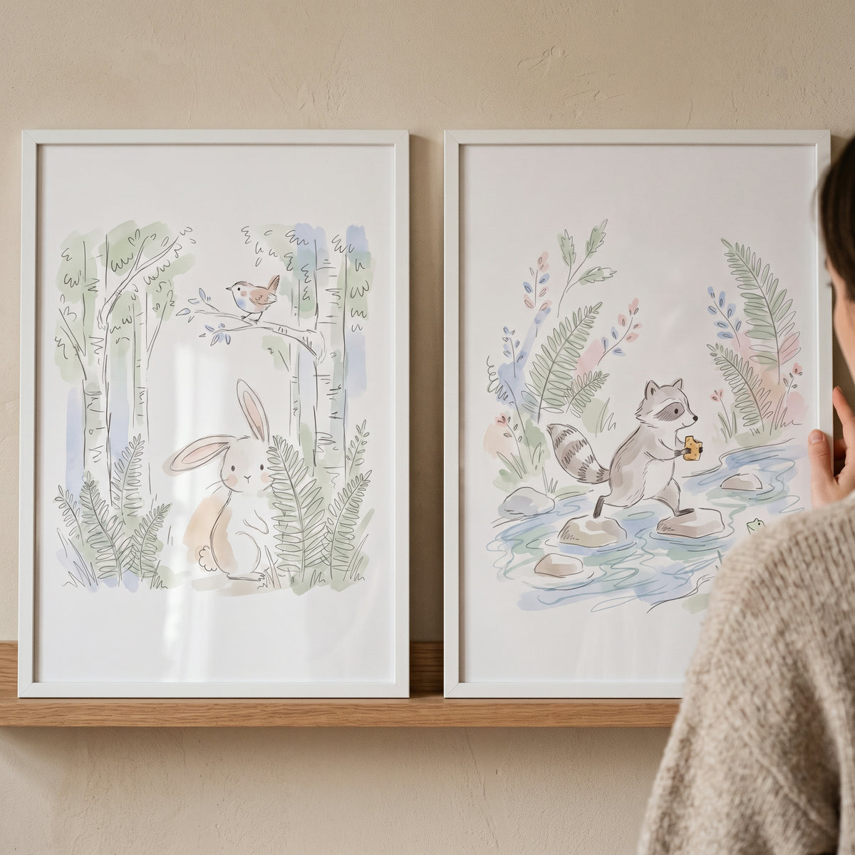 Gentle Storybook Forest Animal Wall Art Set of 2 - Gentle Forest Sketches