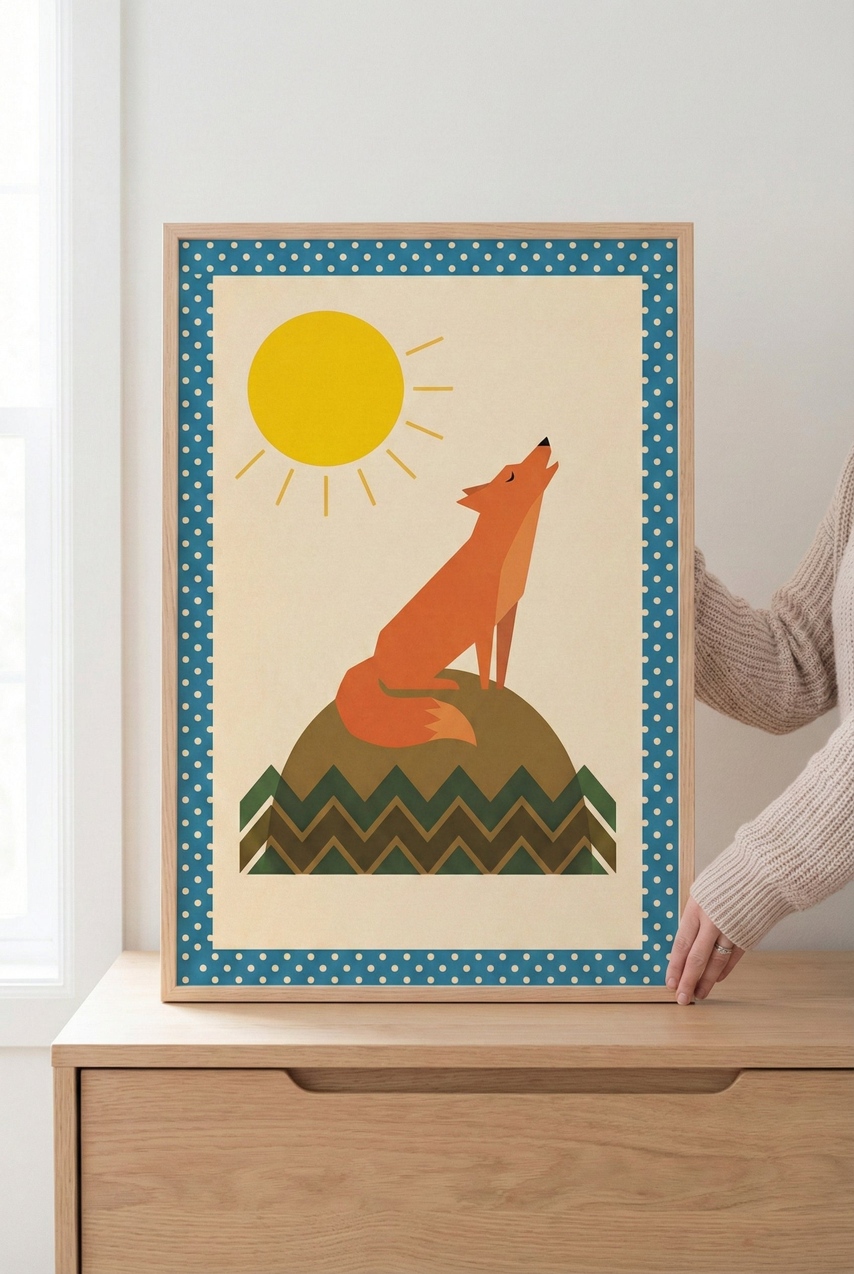 Geometric Fox Mid-century Modern Wall Art - Sun-kissed Fox