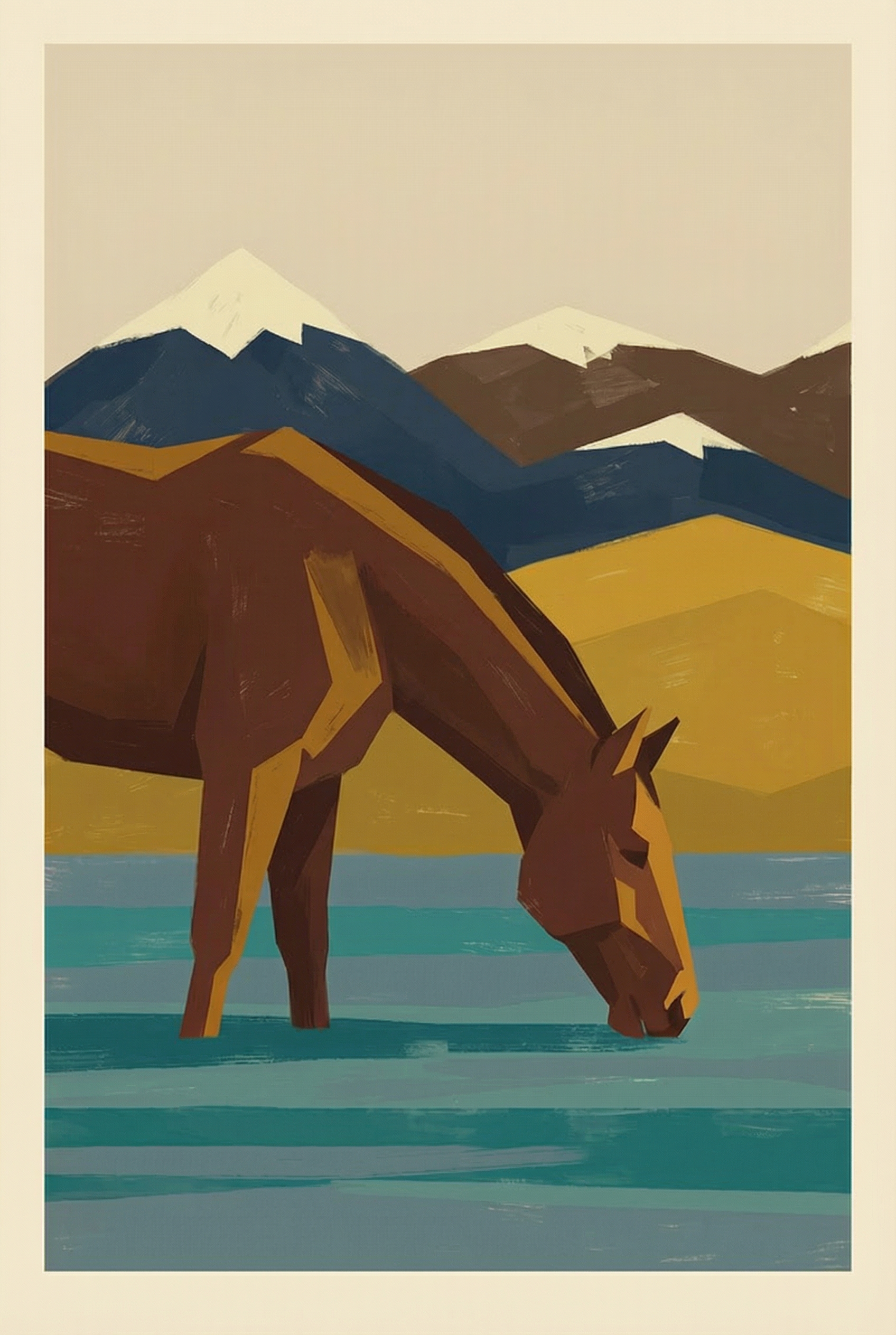 Geometric Teal Water Horse Wall Art - Mountain Lake Horse